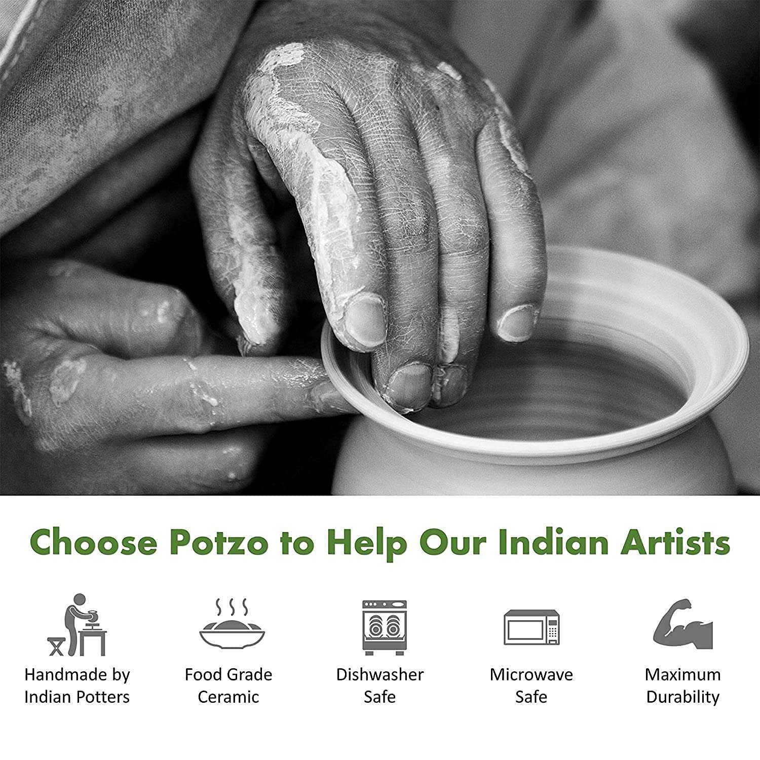 POTZO Premium Tea & Coffee Cups, 75 ML, Set of 6, Ceramic Studio Pottery (Black Multicolour) 4