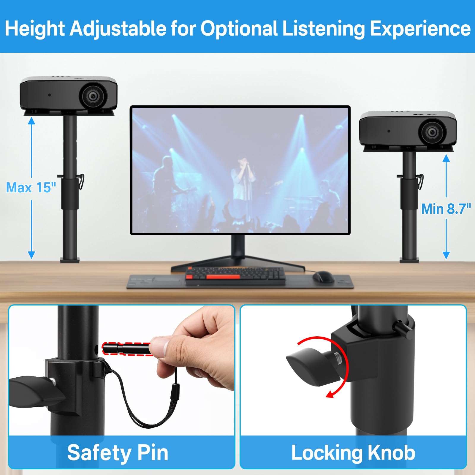 Desktop Projector Stand Table Wr Headphone Holder - Height, Tilt & Swivel Adjustable Desk Projector Stand for Nebula XGIMI VANKYO Jinhoo AuKing Epson and Most Projectors Clamp on Desktop Stand, 2 Pack 6