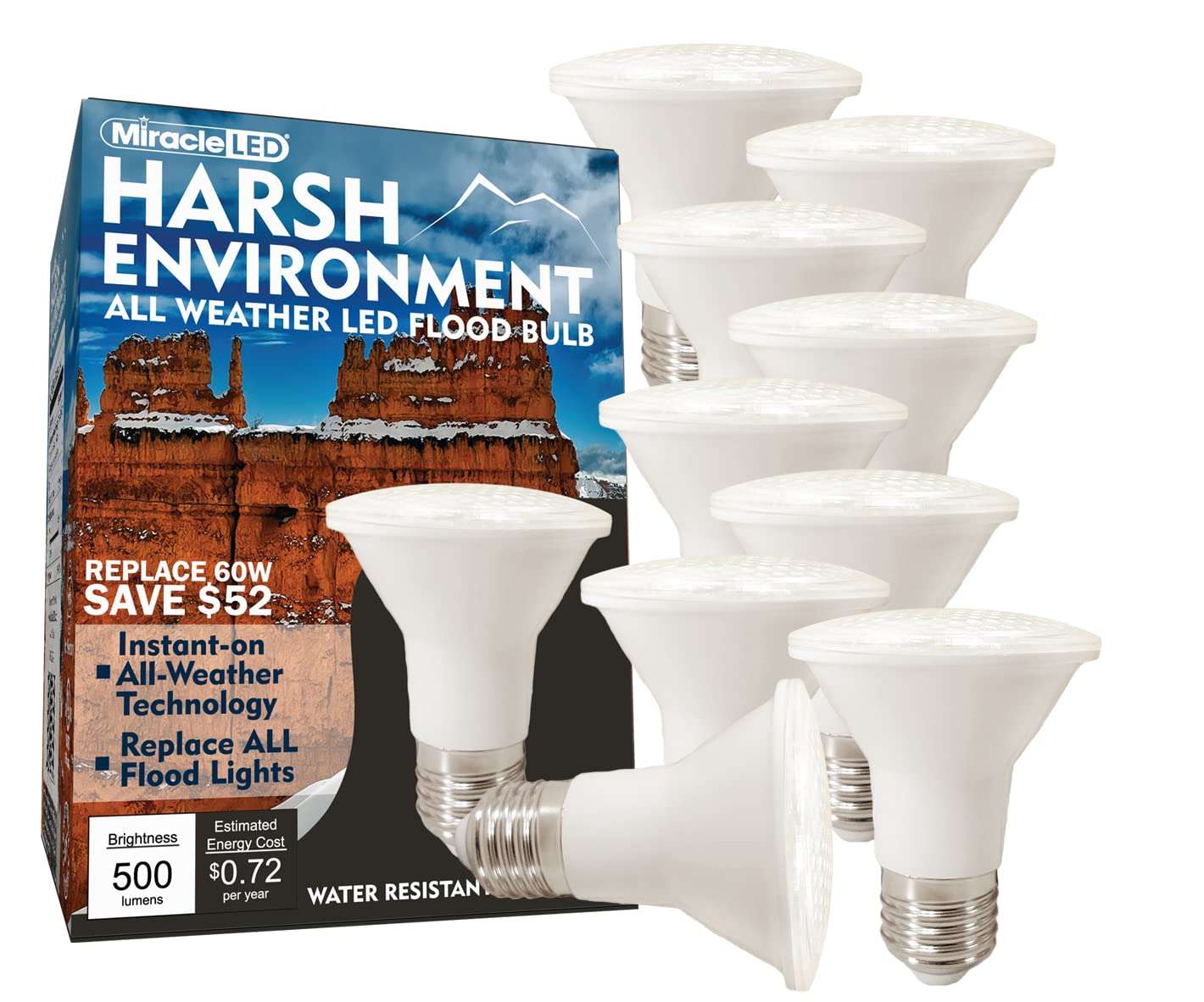 Miracle LED 604908 4 Watt Wide Angle Flood Light Security Bulb, Cool White, 10-Pack 1