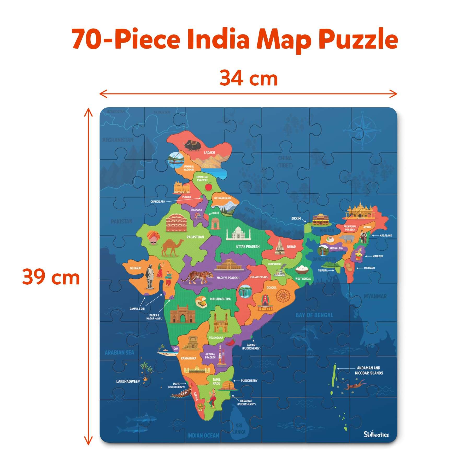 Skillmatics India Map Puzzle - 70 Pieces, Educational Toy for Learning 300+ Facts About India, Gifts for Ages 6 to 12 Kids 3