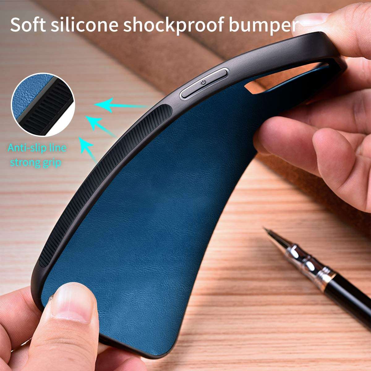 Neeliup Compatible with iPhone 12/12 Pro Magnetic Case, [Invisible Metal Plate Support Magnetic Car Mount][Premium PU Leather] Soft Silicone Bumper Ultra Slim Shockproof 6.1" Cover-Sky Blue 4