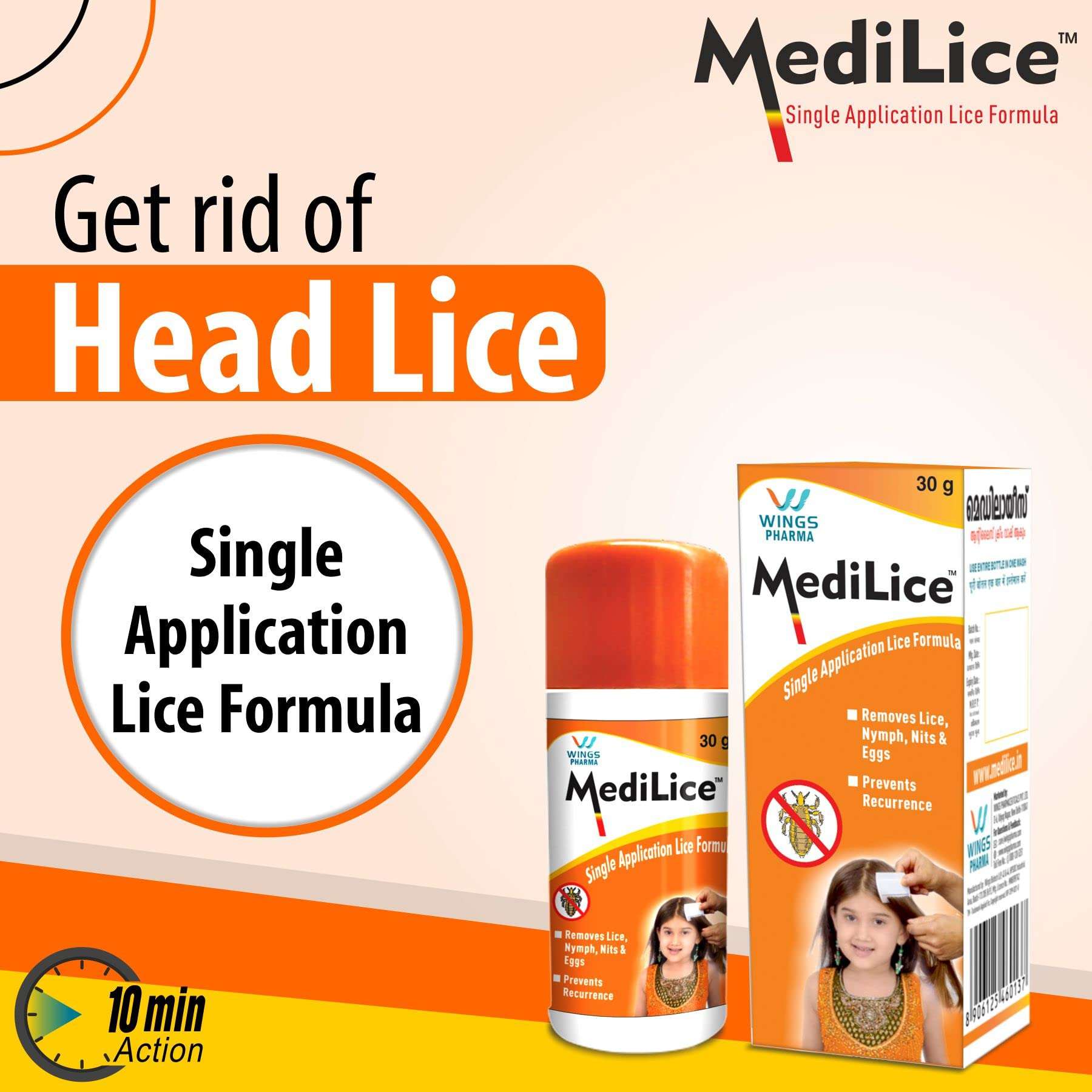 Medilice Anti Lice Cream Wash (30 Ml X Pack Of 6 = 180 Ml) - Single Application Lice Formula 3
