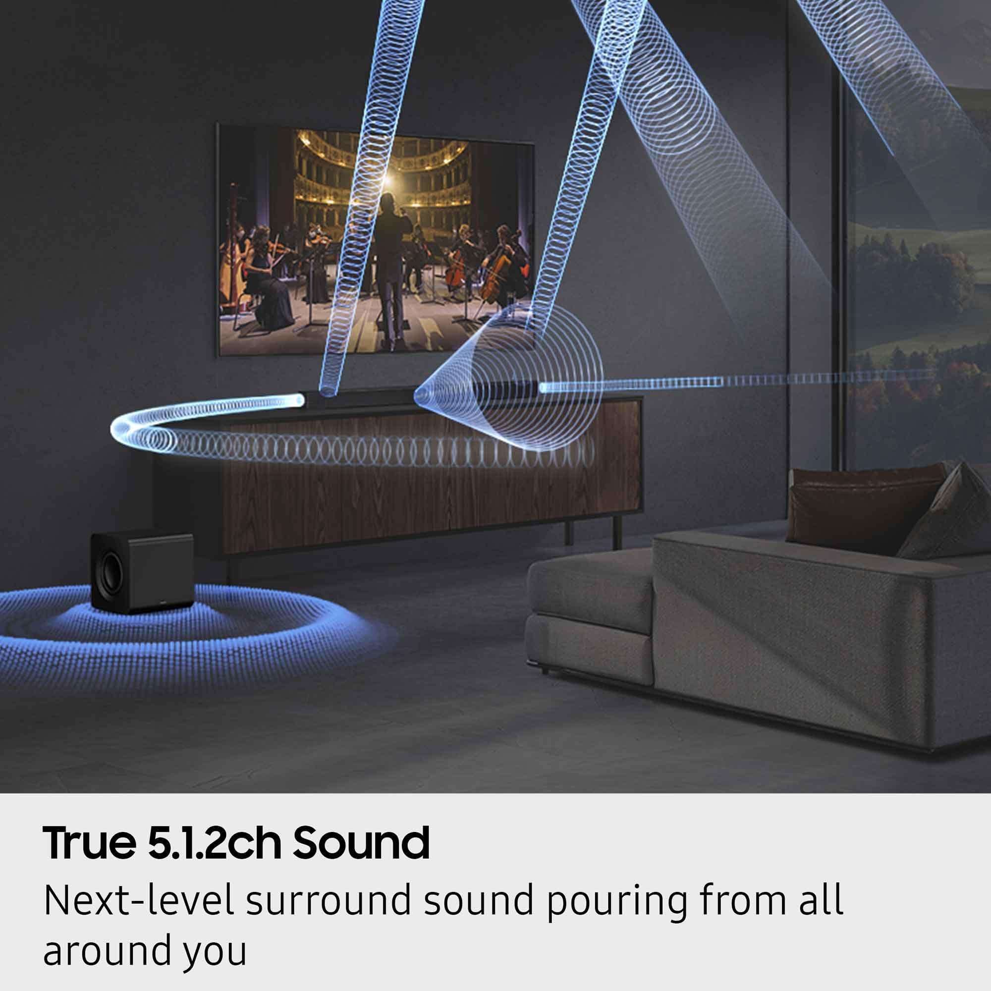 Samsung HW-Q800F Q Series Soundbar 5.1.2 Ch Subwoofer with a Walts TV SOUNDBAR-Mount for Compatible Soundbars Under 15lb and Amber Protection 3-Outlet-Surge Surge Protector (2025) 5