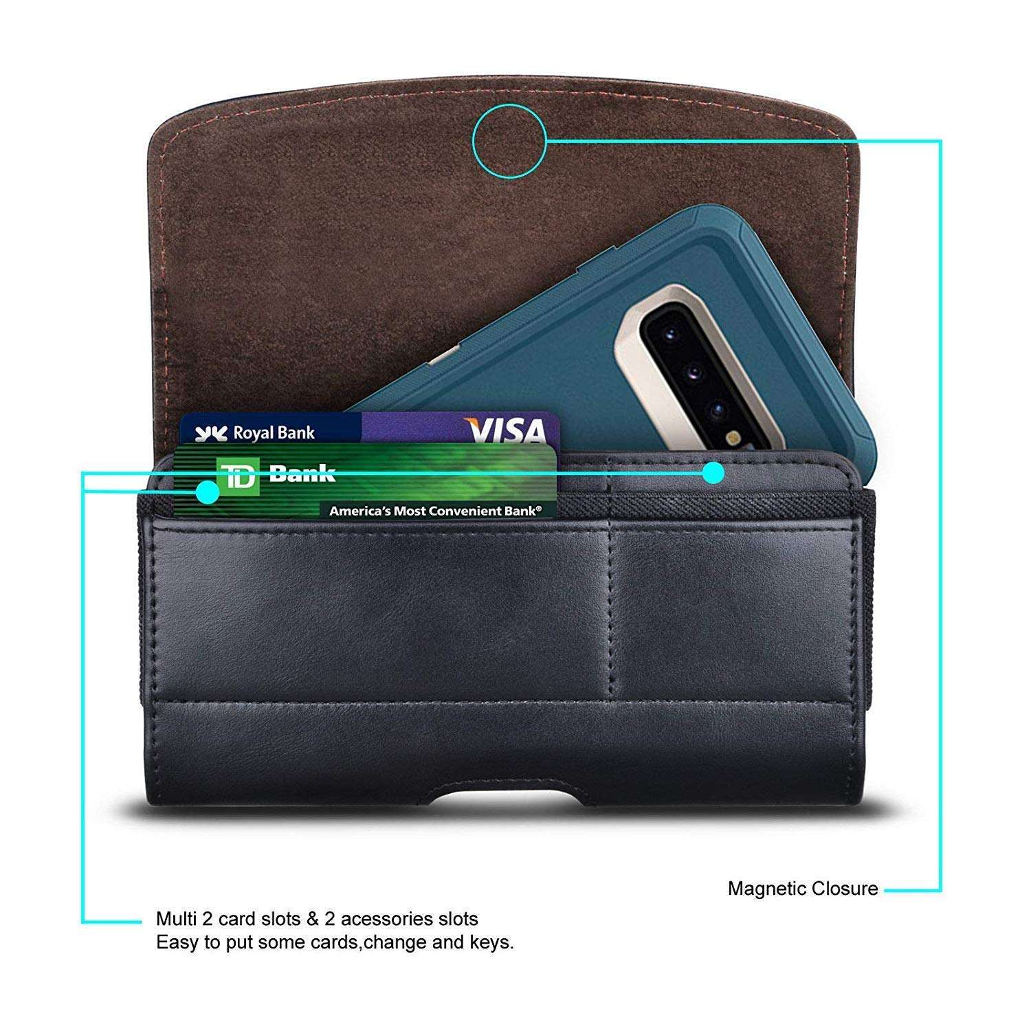 PUDINI® Leather Belt Pouch for Vivo V15 Pro Holster Clip Cases Waist Bag Pack [Up to 6.5 Inch] Phone Holder - Black 3