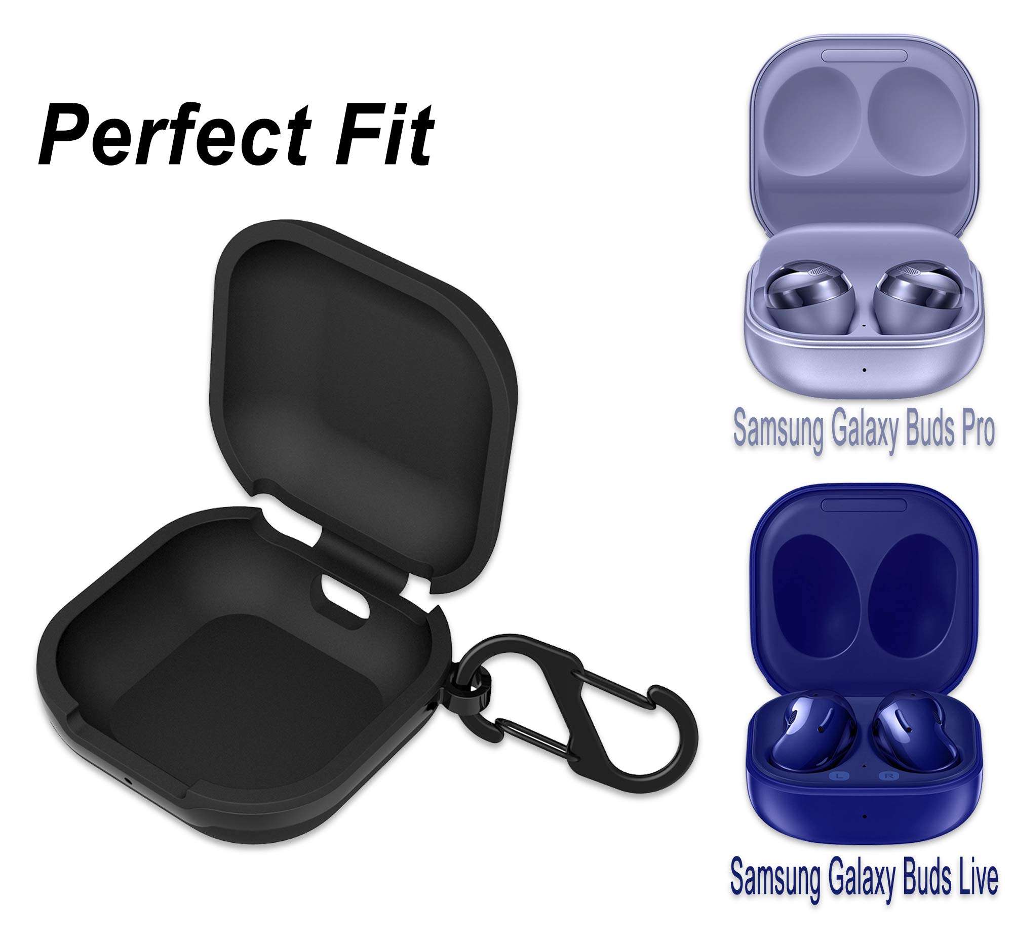 Geiomoo Compatible with Galaxy Buds Pro/Galaxy Buds Live Silicone Carrying Case, Portable Scratch Shock Resistant Cover (Black) 2