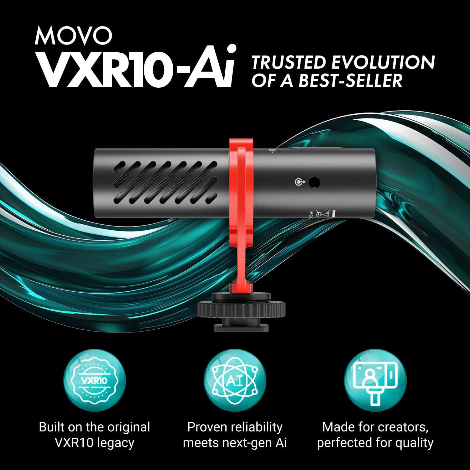 Movo VXR10-AI Shotgun Microphone with AI Noise Cancellation - Camera Microphone for DSLR, Smartphone & Computer - Supercardioid On-Camera Mic with 3.5mm & USB-C Cables 3
