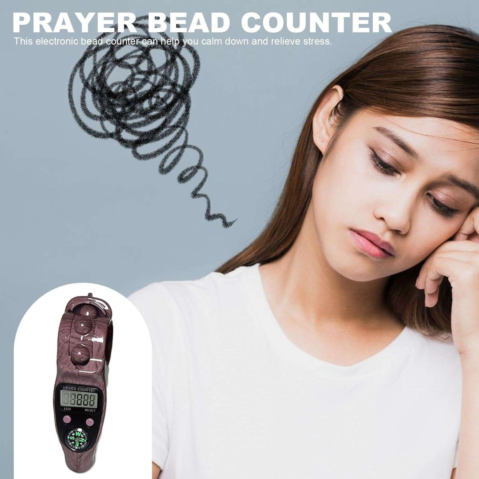 Prayer Bead Counter - Handheld Digital Beads Counter | Rotating Beads Digital Counter | Portable Rotating Prayer Beads | Digital Finger Counter with Compass for Meditation, Relaxation, Active Fingers 4
