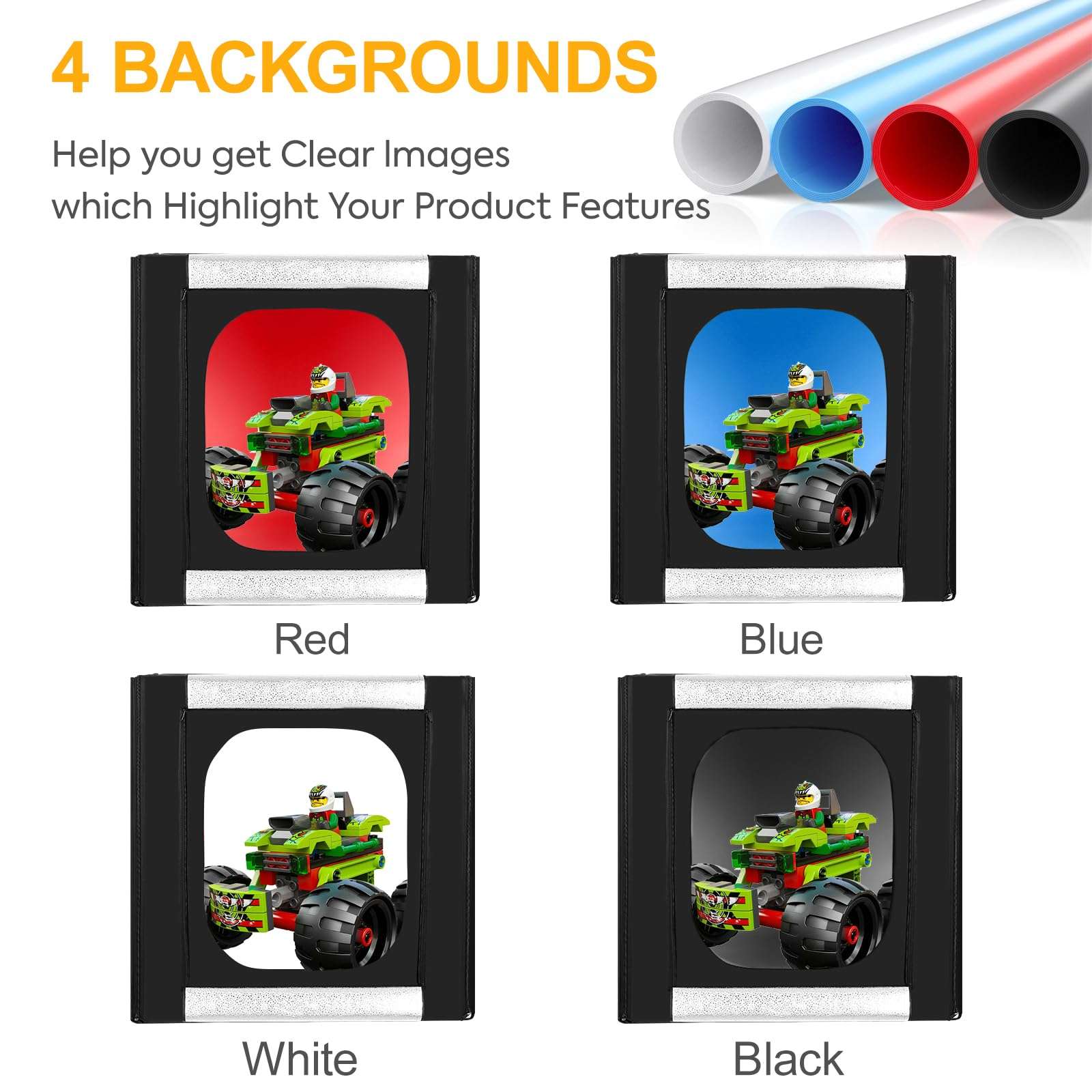 Photo Studio Box, 24x24x24 Inches Portable Foldable Photography Light Box Shooting Tent with 198 Brightness Dimmable LED Lights and 4 Backdrops for Product Photography 5