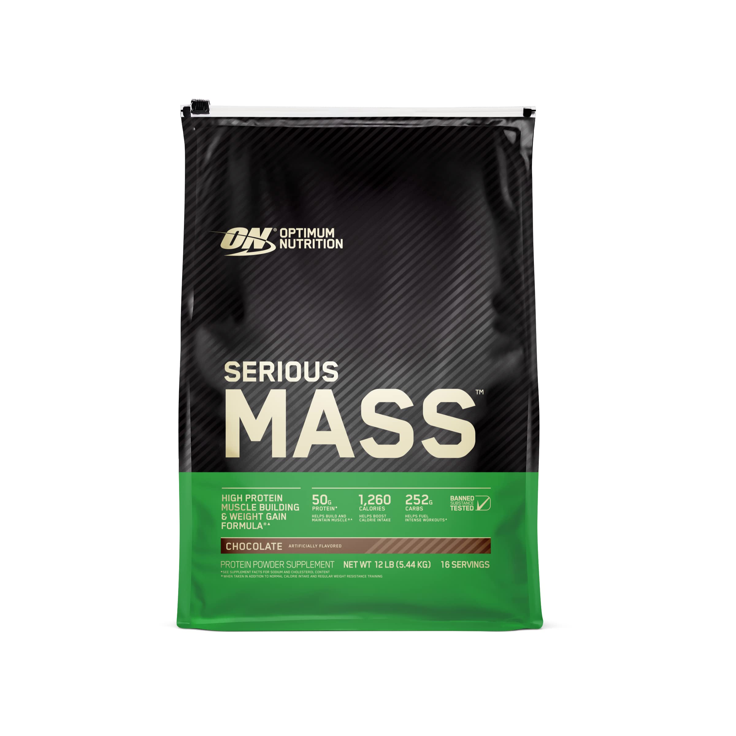 Optimum Nutrition Serious Mass, Weight Gainer Protein Powder, Mass Gainer, Vitamin C and Zinc for Immune Support, Creatine, Chocolate, 12 Pound (Packaging May Vary) 1