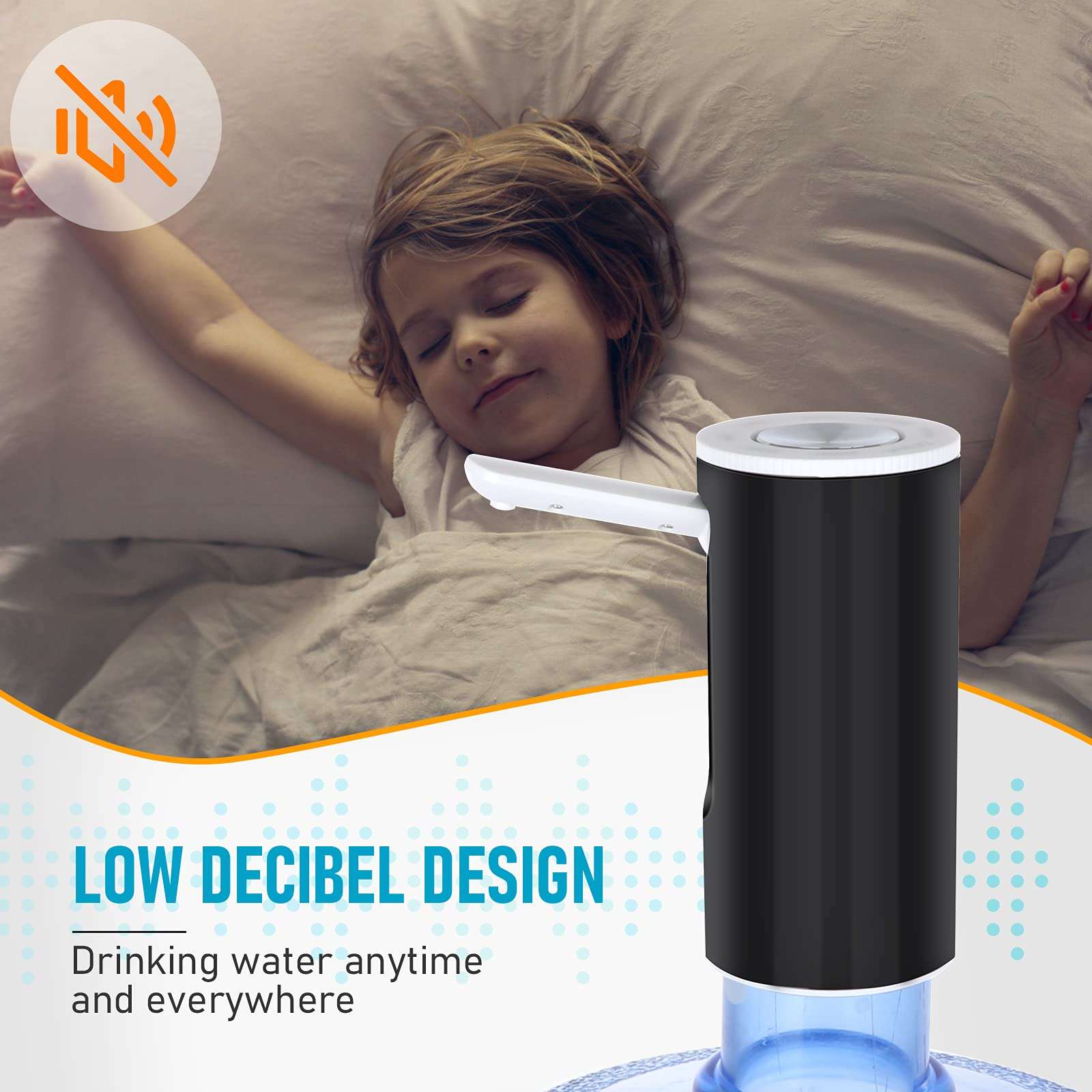 Water Bottle Pump, 2000mAh Battery USB Water jug Pump for 5 Gallon Water Pump,Portable Automatic Water Dispenser Pump for Home Office RV Camp (Foldable) Black 6