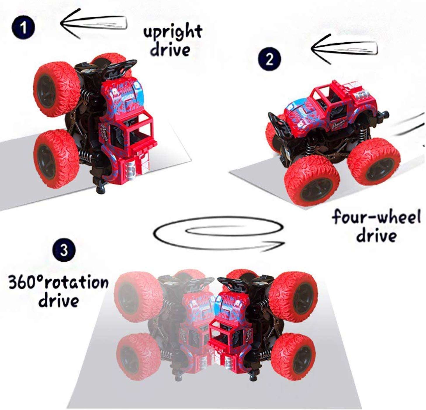 DK Stationary Powered Cars for Kids 4WD Mini Monster Trucks Big Rubber Tires Baby Boys Super Cars Blaze Truck Children Gift Toys Multi Color (Set of 2) 4