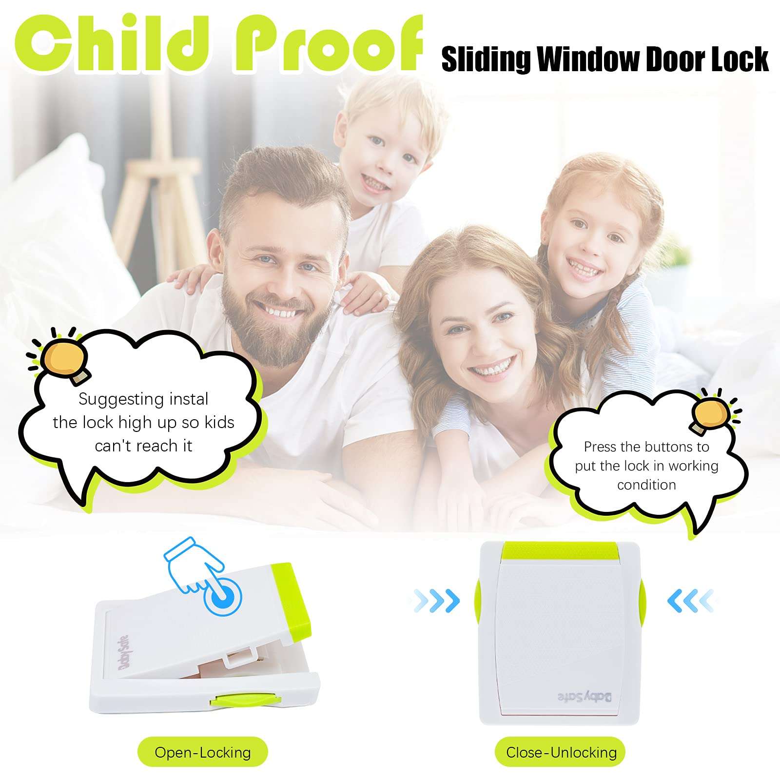 LATIBELL Sliding Glass Door Window Locks - 4 Pack Child Baby Proof Security Locks for Kids Safety Slide Closet Patio Doors, No Screws or Drills Needed 5