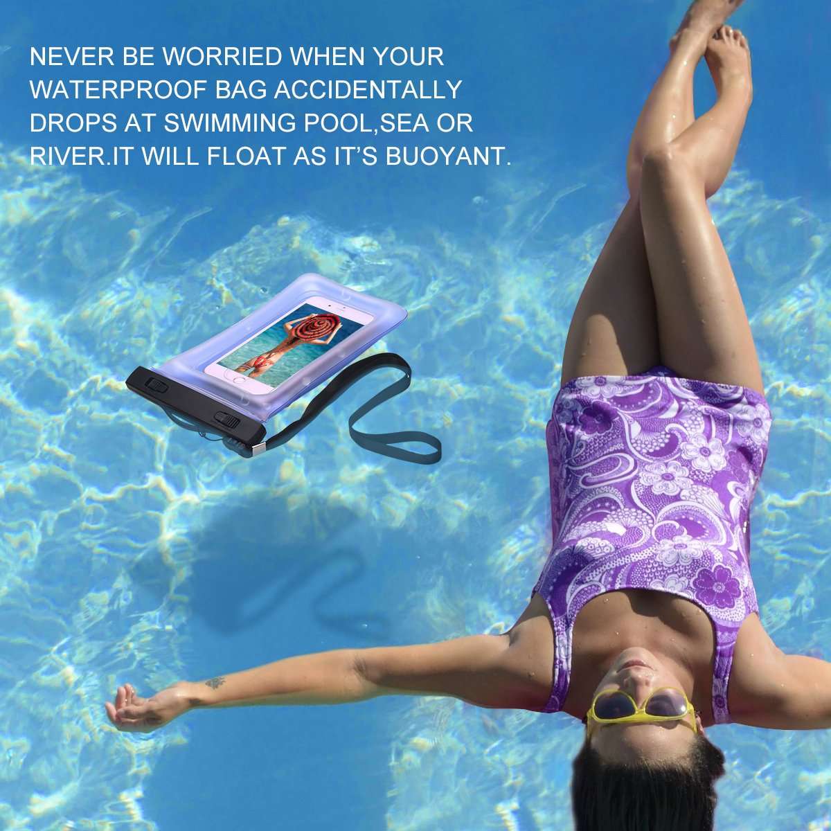 AICase Waterproof Phone Bag, Universal Cellphone Dry case Pouch with Float Function for Apple iPhone X,8,8 Plus,7,7 Plus, Samsung Galaxy S9, S9 Plus,S7, S8 Plus, Note 9 Note 8 up to 6.6"- Light Blue 3
