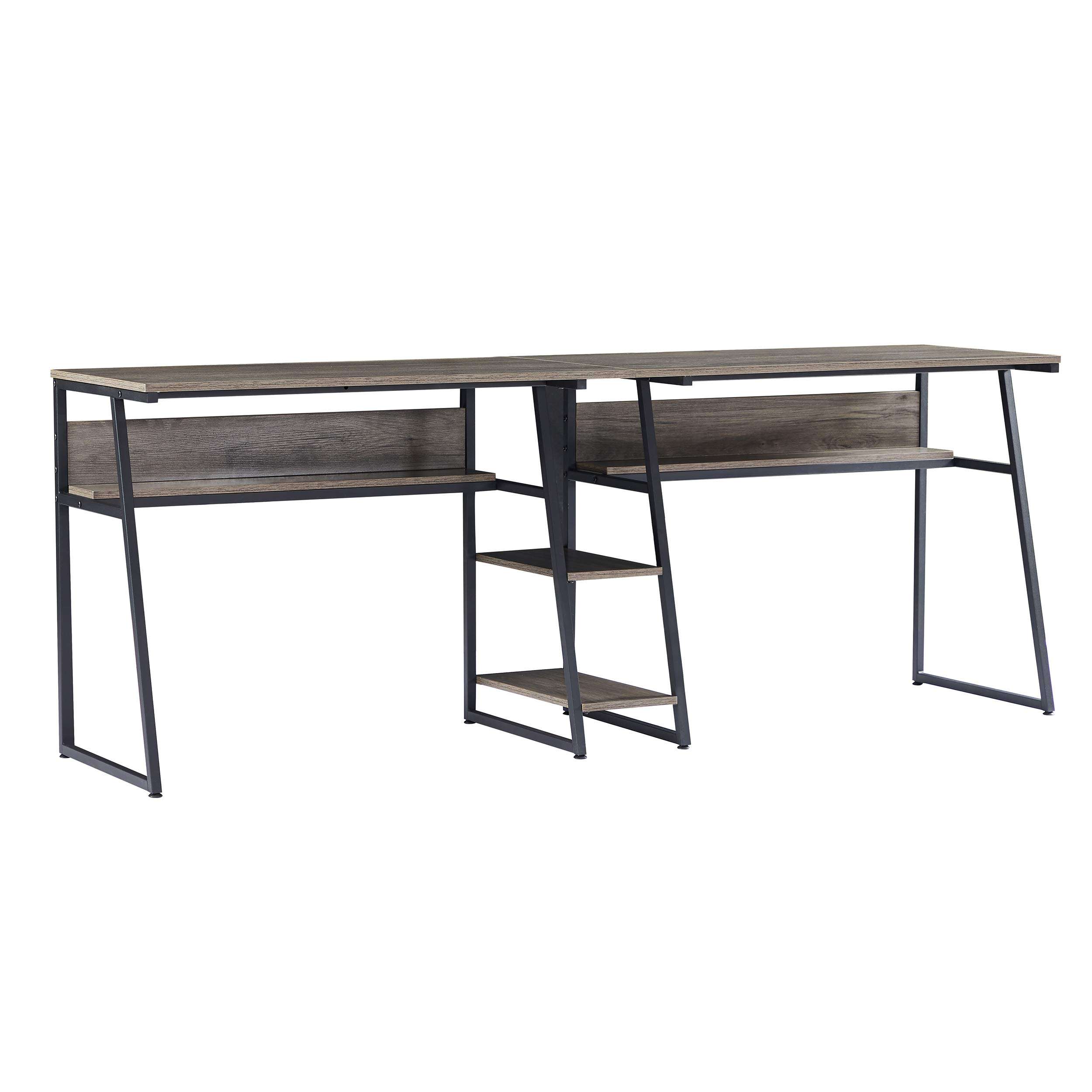 Danxee 81" Two Person Desk with Open Bookshelf and Storage Shelf, Double Computer Desk, Extra Long Workstation Desk, Study Writing Desk for Home Office (Grey Brown) 6