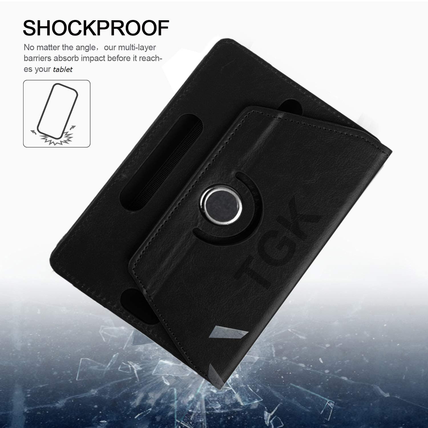 TGK Rotating Cover for Samsung Galaxy Tab 3 10.1 P5220 (Black) Universal 360 Degree Leather Rotary Swivel Stand Case 5