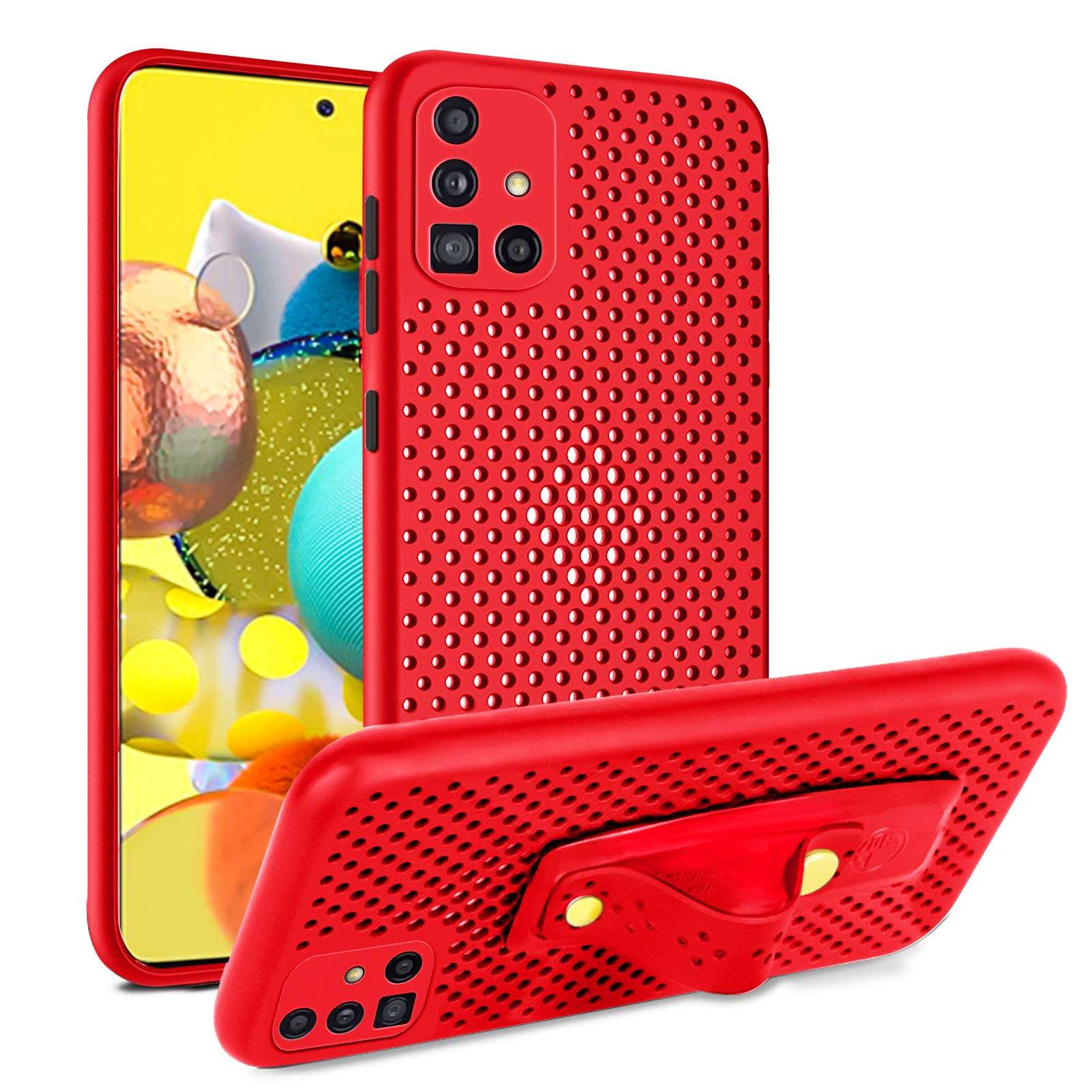 Samsung Galaxy A51 Case, Ultra Soft Heat Dissipation Breathable Cooling Hollow Liquid Silicone Full Body Protection Shockproof Cover Case for Samsung Galaxy A51 - Red 1