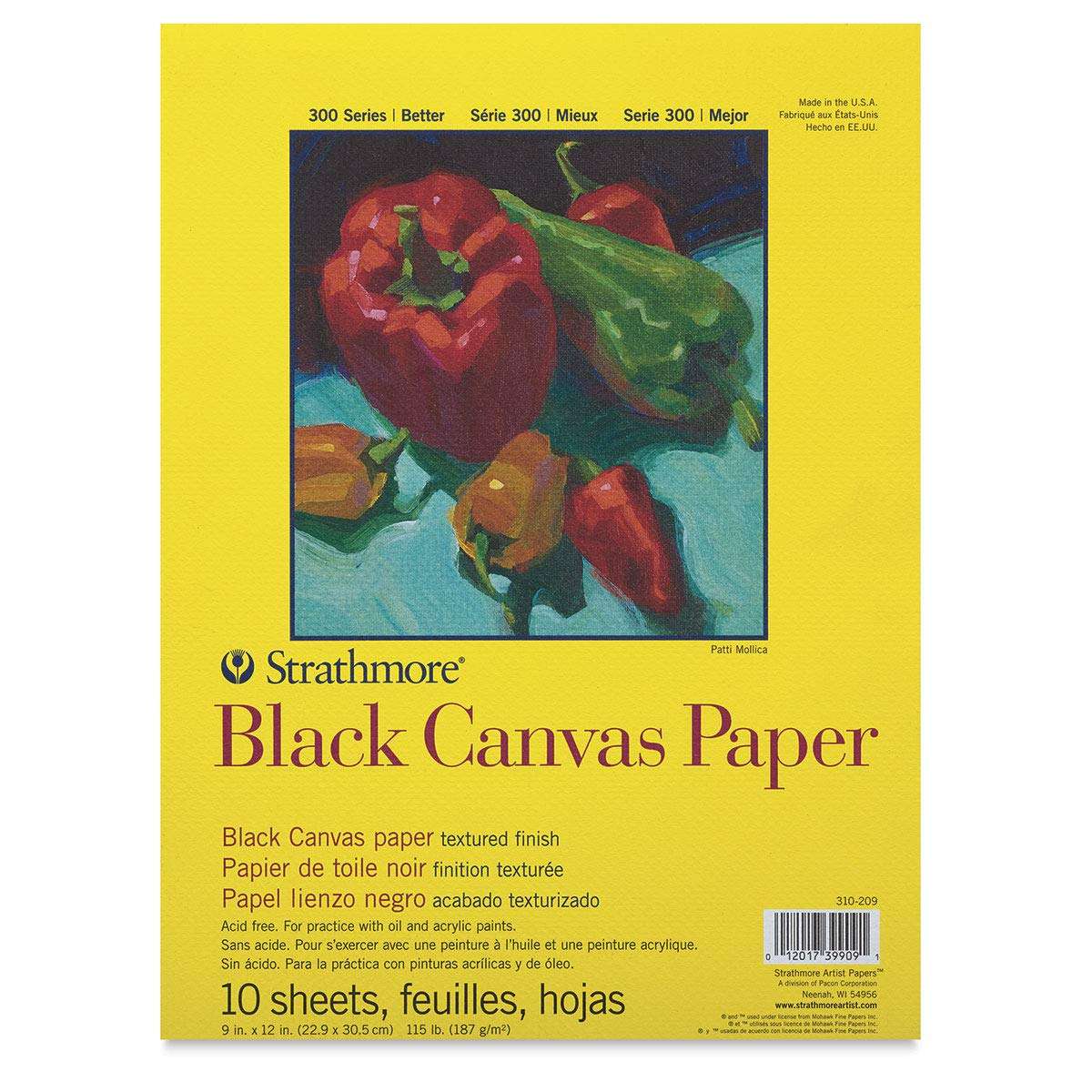 Strathmore 300 Series Canvas Paper Pad, Black, Glue Bound, 9x12 inches, 10 Sheets (115lb/187g) - Artist Paper for Adults and Students - Acrylic and Oil Paints 1