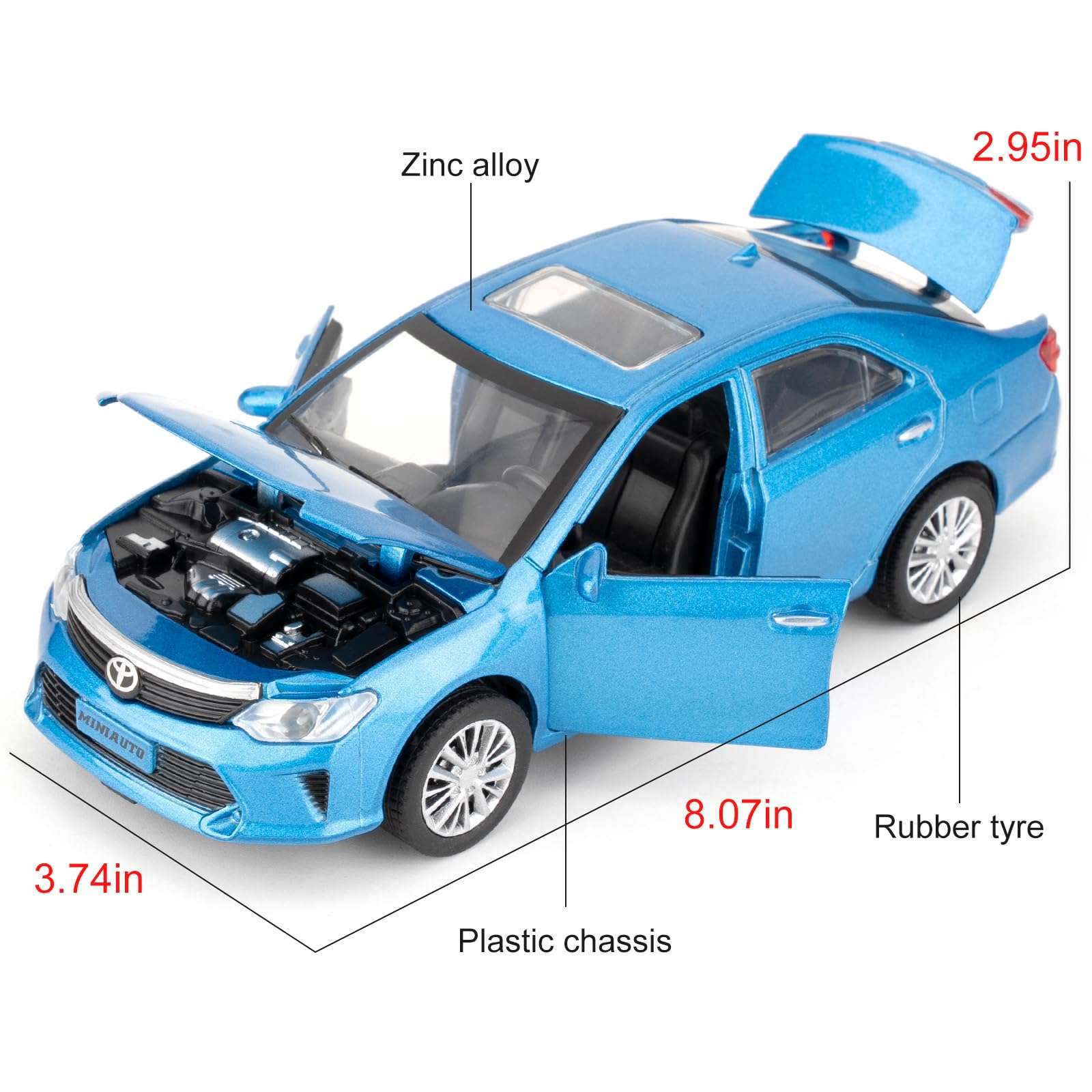 WAKAKAC Toy Car Compatible for 1：32 Camry Model Car, Pull Back Diecast Collectible Car with Sounds＆Lights for Kids Boys Girls and Adults, Gift Blue 3