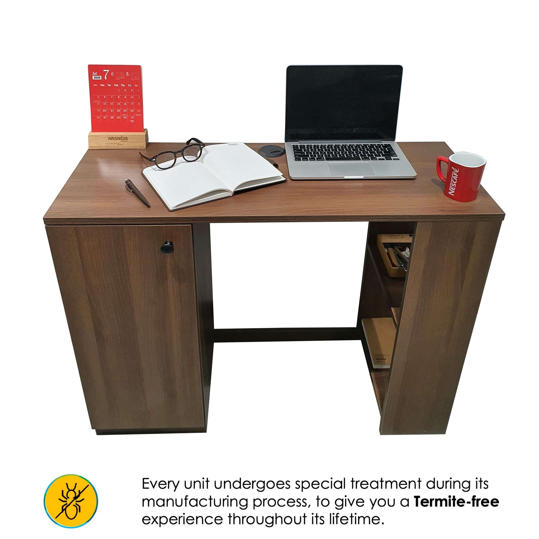 Akshni Atria Office Table, Study Table, Laptop Table, Computer Table, Desk for Home & Office, with 4-Shelves & Closed Cabinet (Mocha Walnut Finish) 3