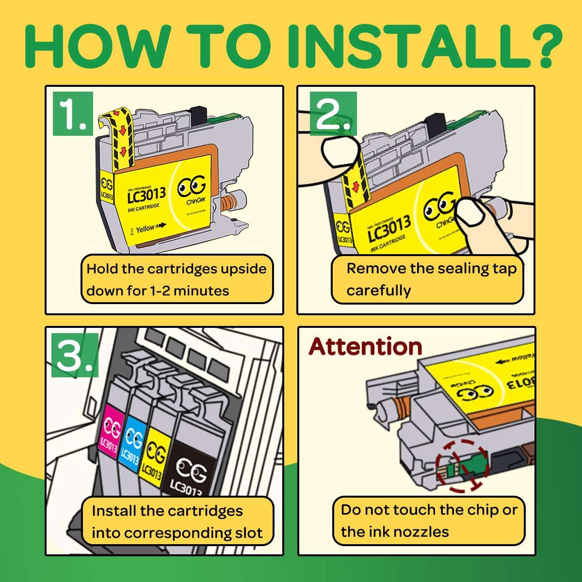CHINGER LC3013 Compatible Replacement for Brother LC3013 LC-3013 Ink Cartridges High Yield for Brother MFC-J491DW MFC-J895DW MFC-J690DW MFC-J497DW Printer(2 Black, 2 Cyan, 2 Magenta, 2 Yellow, 8 Pack) 6