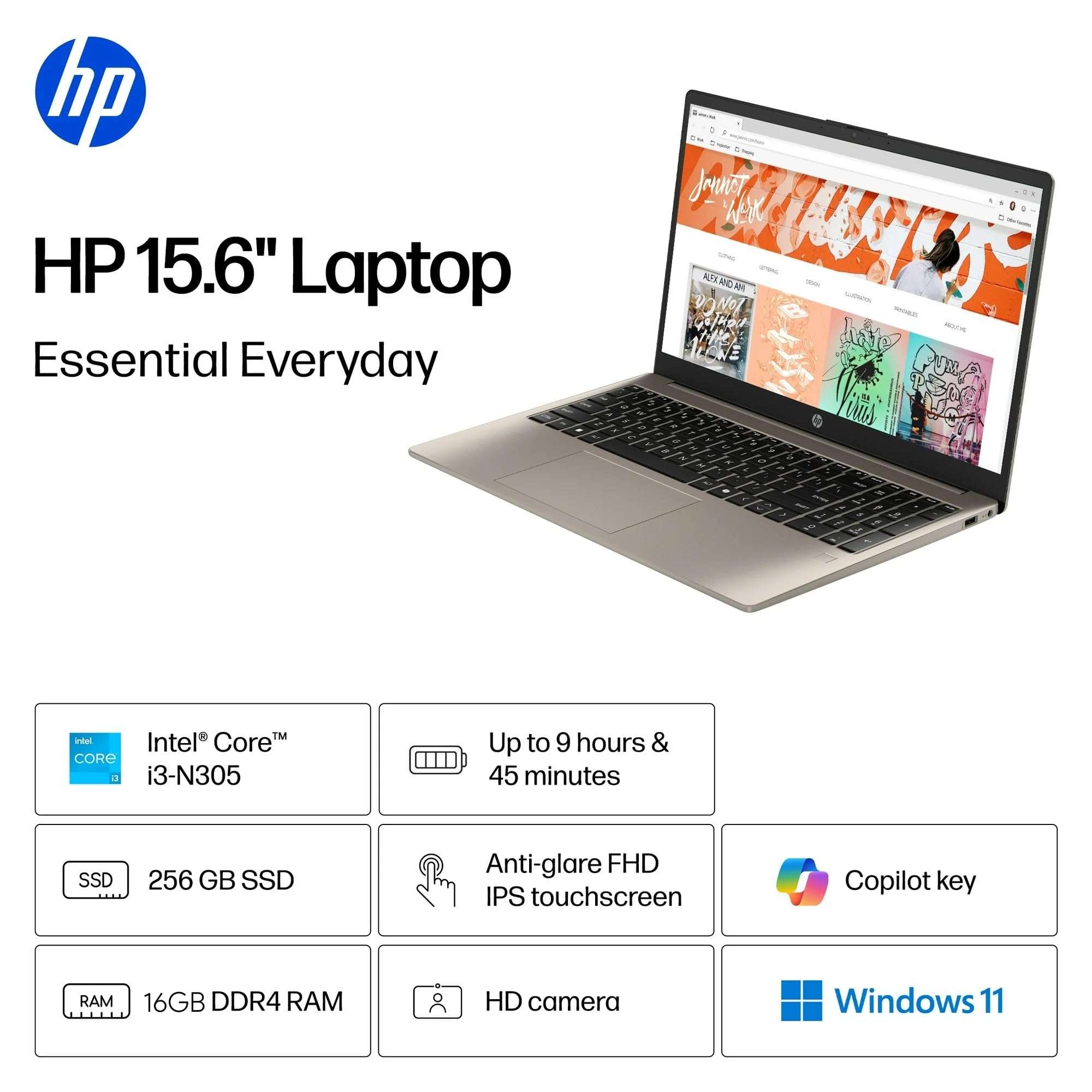 HP 15.6“ FHD Touchscreen Laptop with Office 365 for The Web, Intel 8-Core I3 (Beat i5-1155G7), 32GB RAM, 2TB SSD, Windows 11 w/o Mouse 3