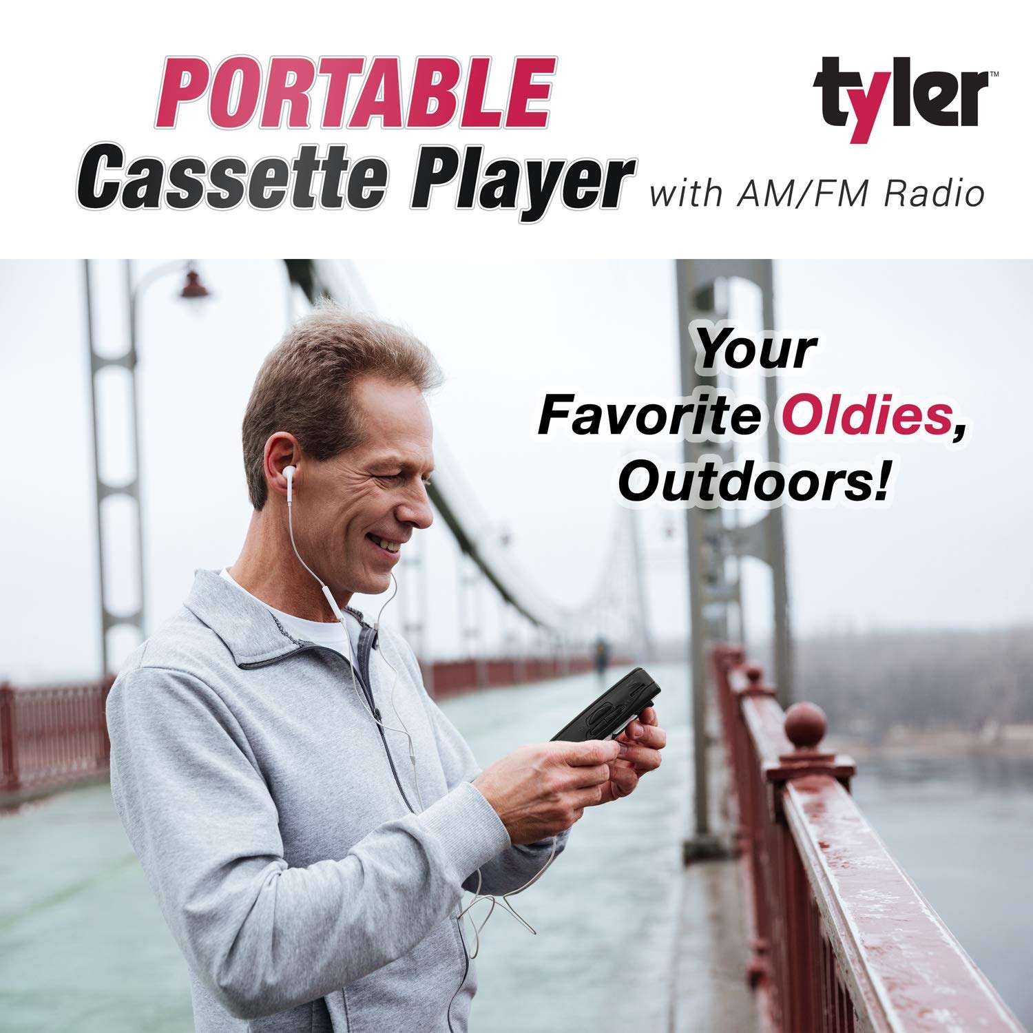 Tyler TCP-02 Portable Stereo Cassette Player - Slim 7 x 5 x 2-Inch Listening Device with Tape Deck and Dual Band AM/FM Radio - Retro-Style Battery-Operated Music Tool with Sport Earbuds and Belt Clip 3