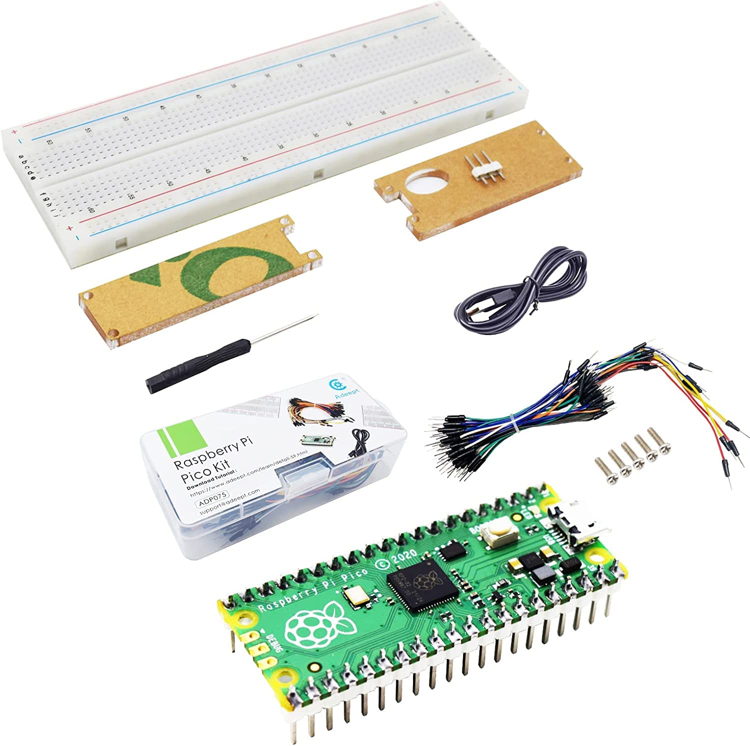 Adeept Raspberry Pi Pico Expansion Kit with Pre-Soldered Pico, Raspberry Pi Pico Expansion Board, Pico Starter Kit with Breadboard and Jumper Wires, LEDs