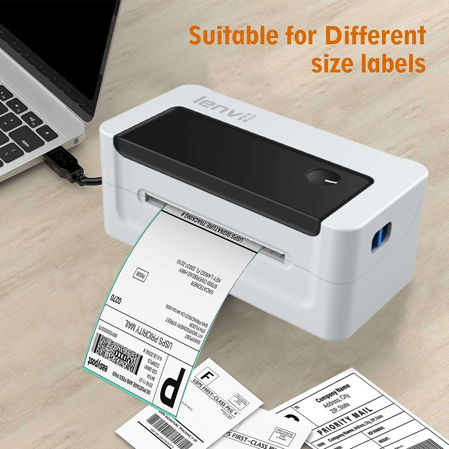 LENVII LV-1200 USB Shipping Label Printer,4x6 Thermal Label Printer,Wired Desktop Barcode Label Printer for Shipping Packages Print Width 108MM/4x6 in,Compatible with Windows & MaC 3