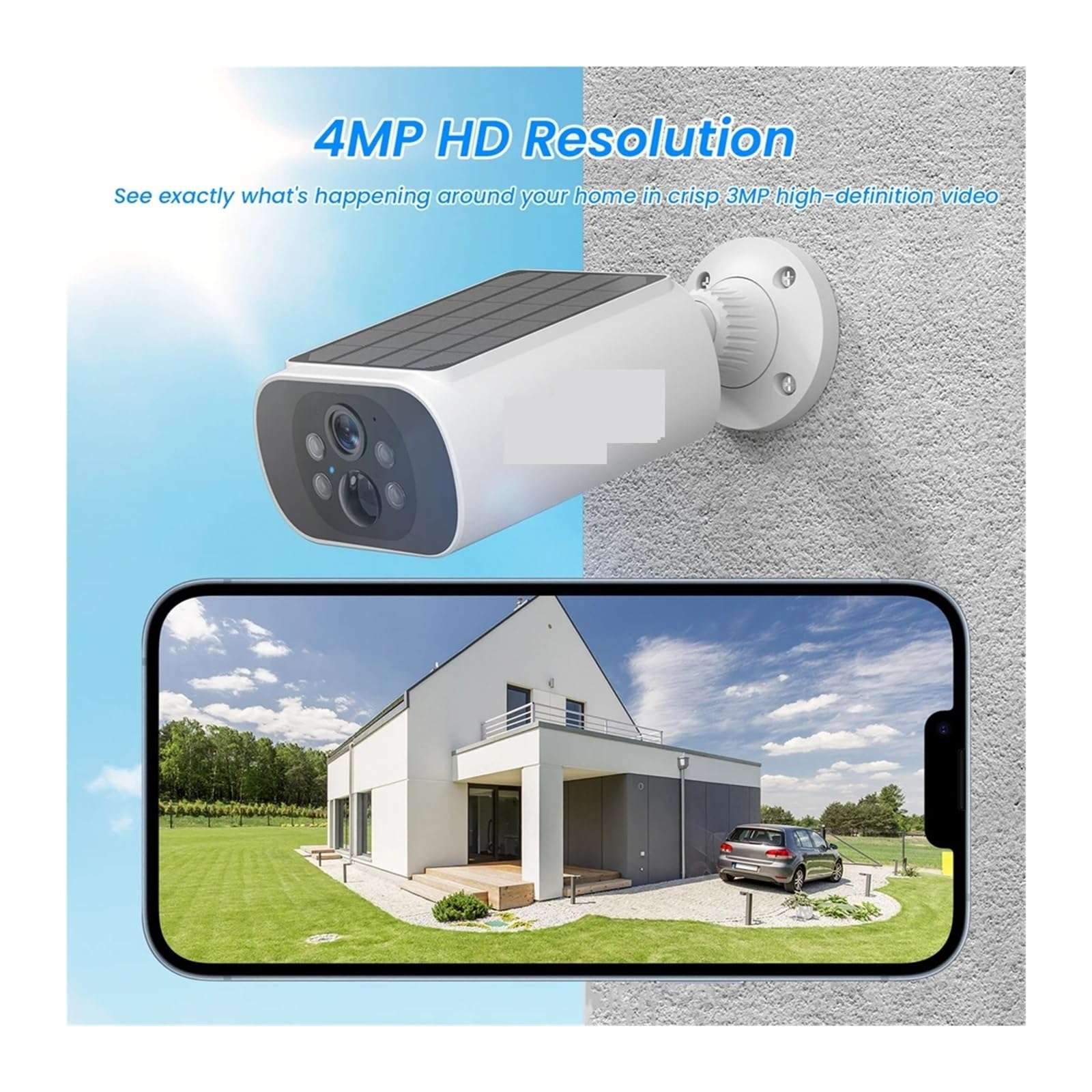 QDVOPHZA 4MP WiFi Solar Battery Camera Kit Surveillance Security System Humanoid Detection Siren Alarm Outdoor Wireless Camera Set 3