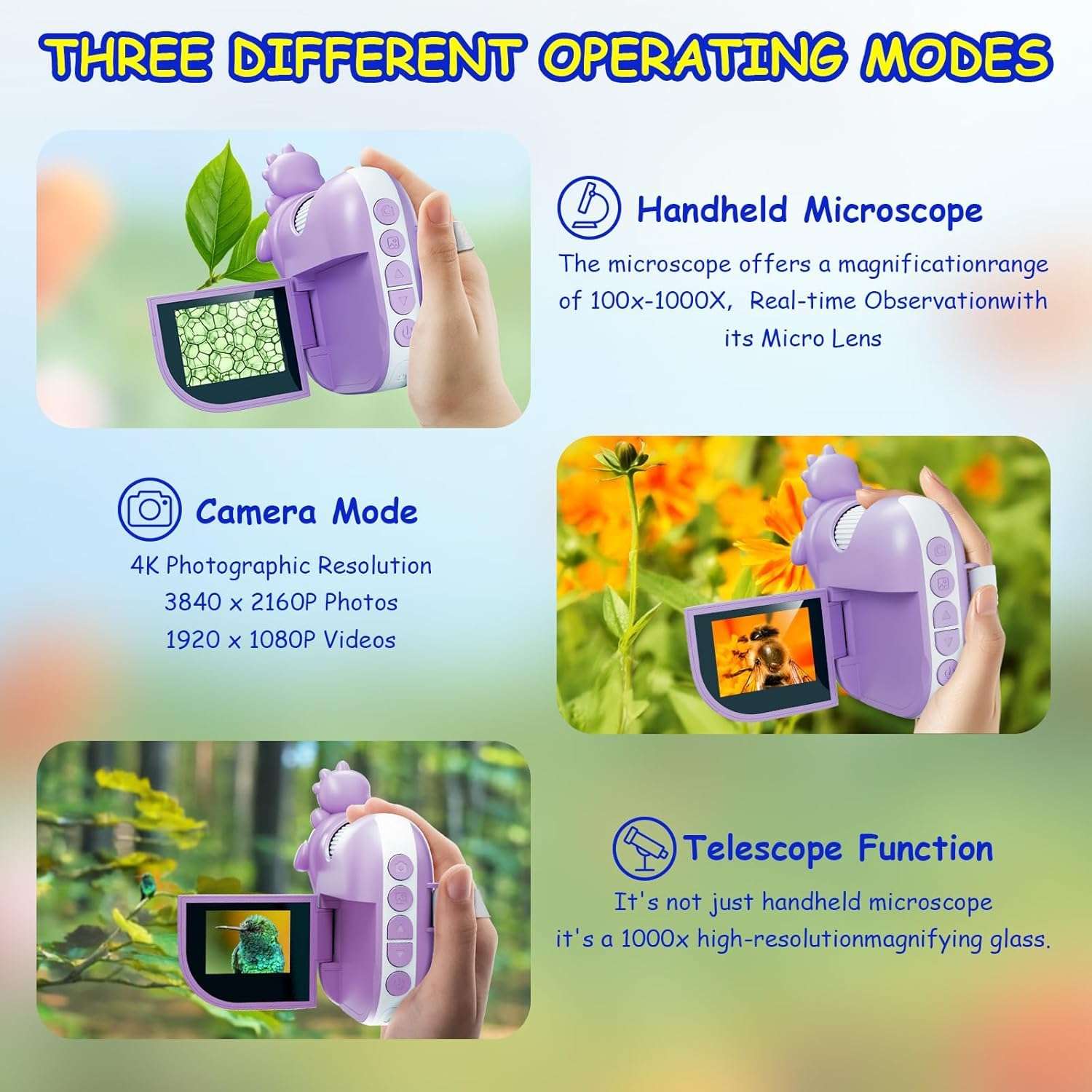 Microscope for Kids: 4K 2" Screen Portable Digital Camera Microscope, Pocket Microscopes Scope Educational Science Kit for Kid Age 4-12, Birthday Gifts for Kids Boys and Girls 4