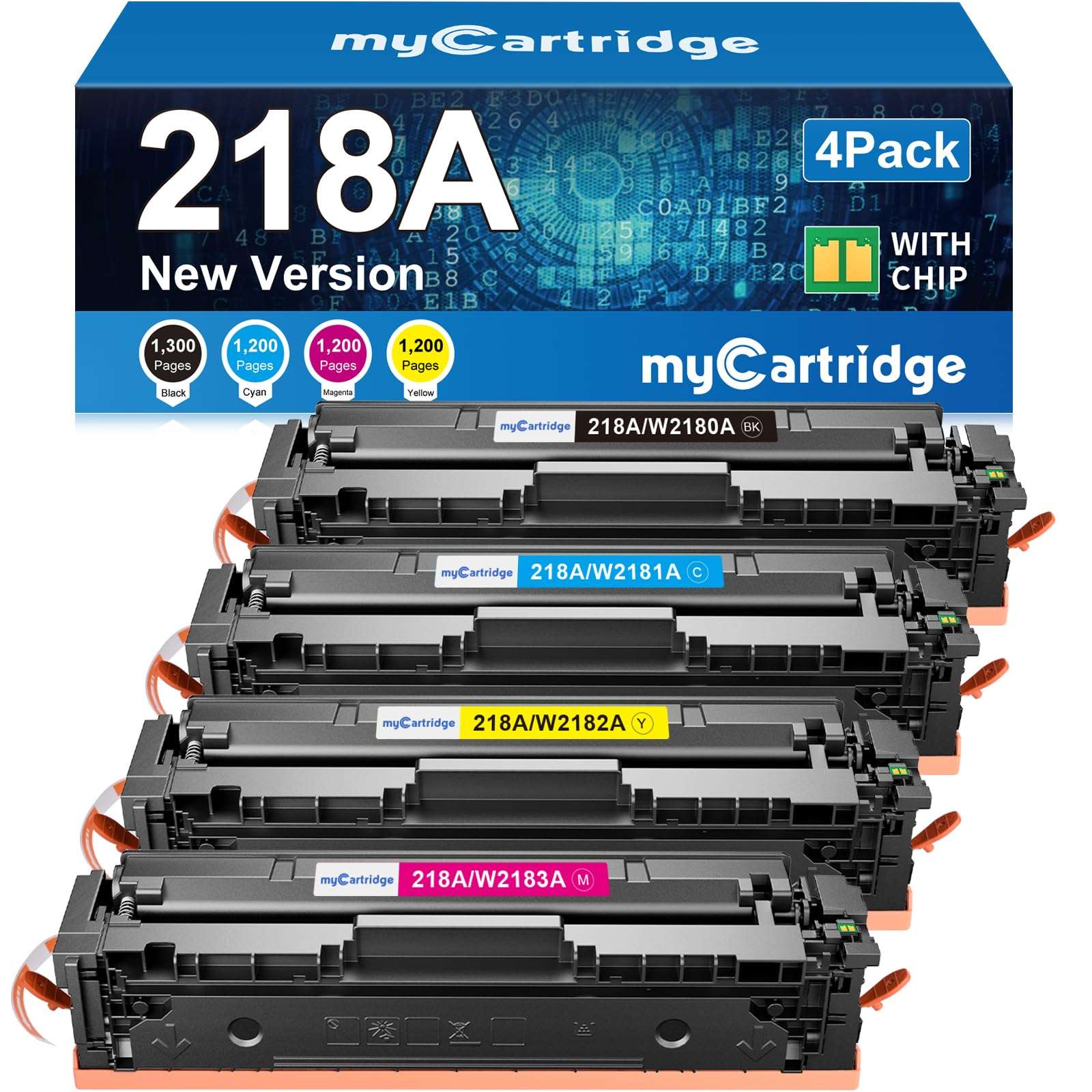 218A Toner Cartridges 4 Pack (with Chip) Compatible Replacement for HP 218A 218X for Color LaserJet Pro 3201dw MFP 3301fdw 3301cdw 3301sdw Printer Ink W2180A W2180X High Yield (BCMY, 4-Pack)
