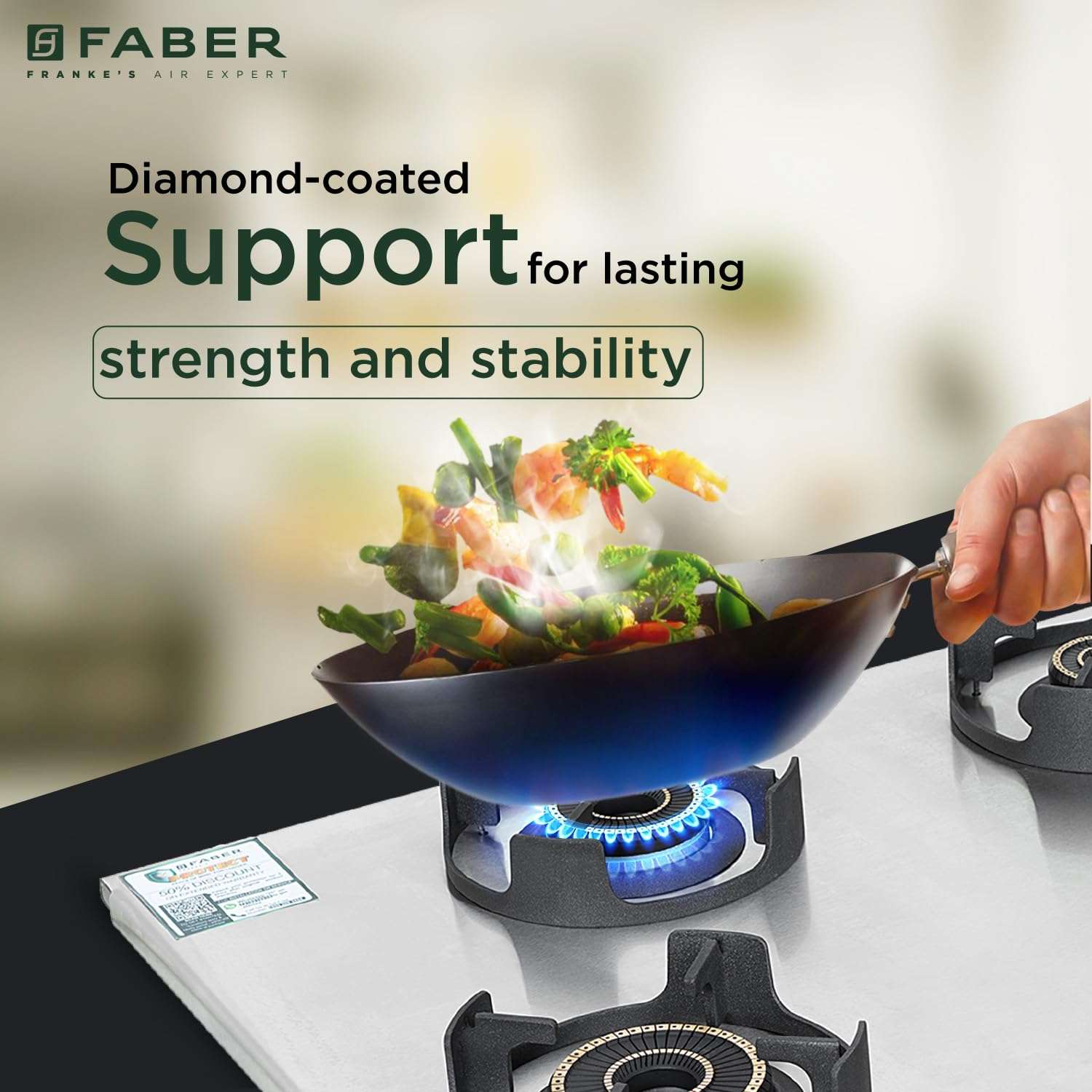Faber Ember Stainless Steel Cooktop | 4 Brass Burners (Jumbo, 2Medium & Small |Manual Ignition | Diamond-Coated Pan Support |Cooktop Ember 4BB SS CI (4 Burner) 5