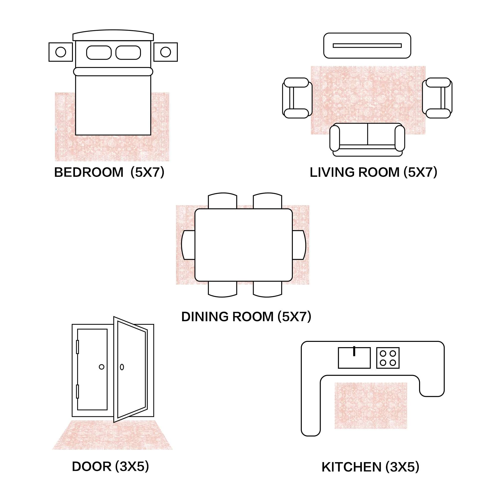 FROZZUR Boho Pink Area Rug 3x5 Washable Vintage Rug for Bedroom Kitchen Dining Room, Non Slip Distressed Entryway Rugs for Home Office Decor Pink 4