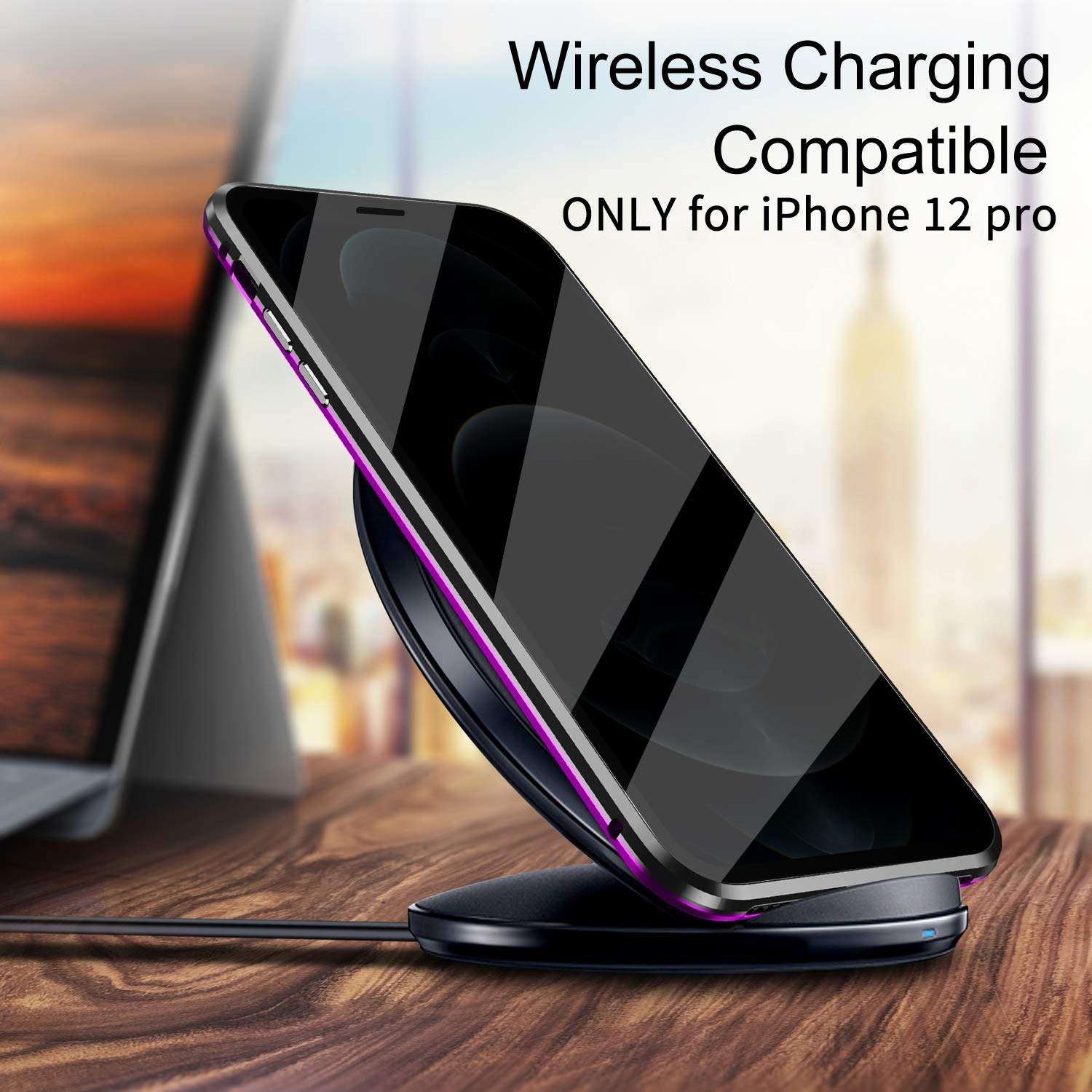 ZHIKE Anti Peeping Magnetic Double Side Privacy Tempered Glass Full Screen Coverage Anti-Slip Design Gradient Color Cover (Anti-Spy) (Purple-Black, iPhone 12 Pro Max Case) 6