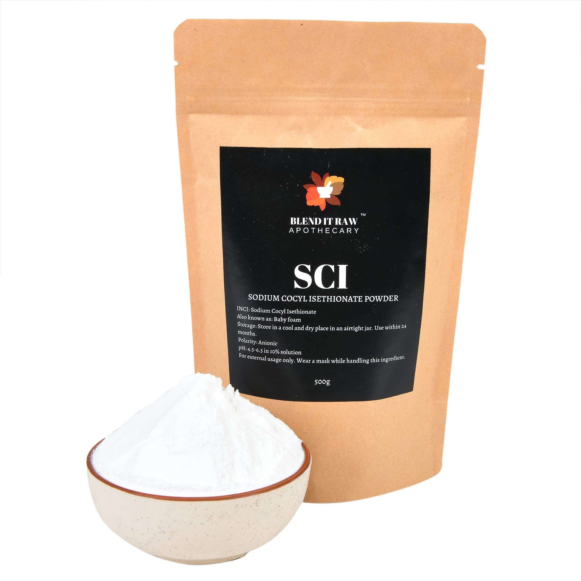 Blend It Raw Apothecary Sodium Cocyl Isethionate Powder (fine SCI powder), 500g for Cosmetic Formulations 1