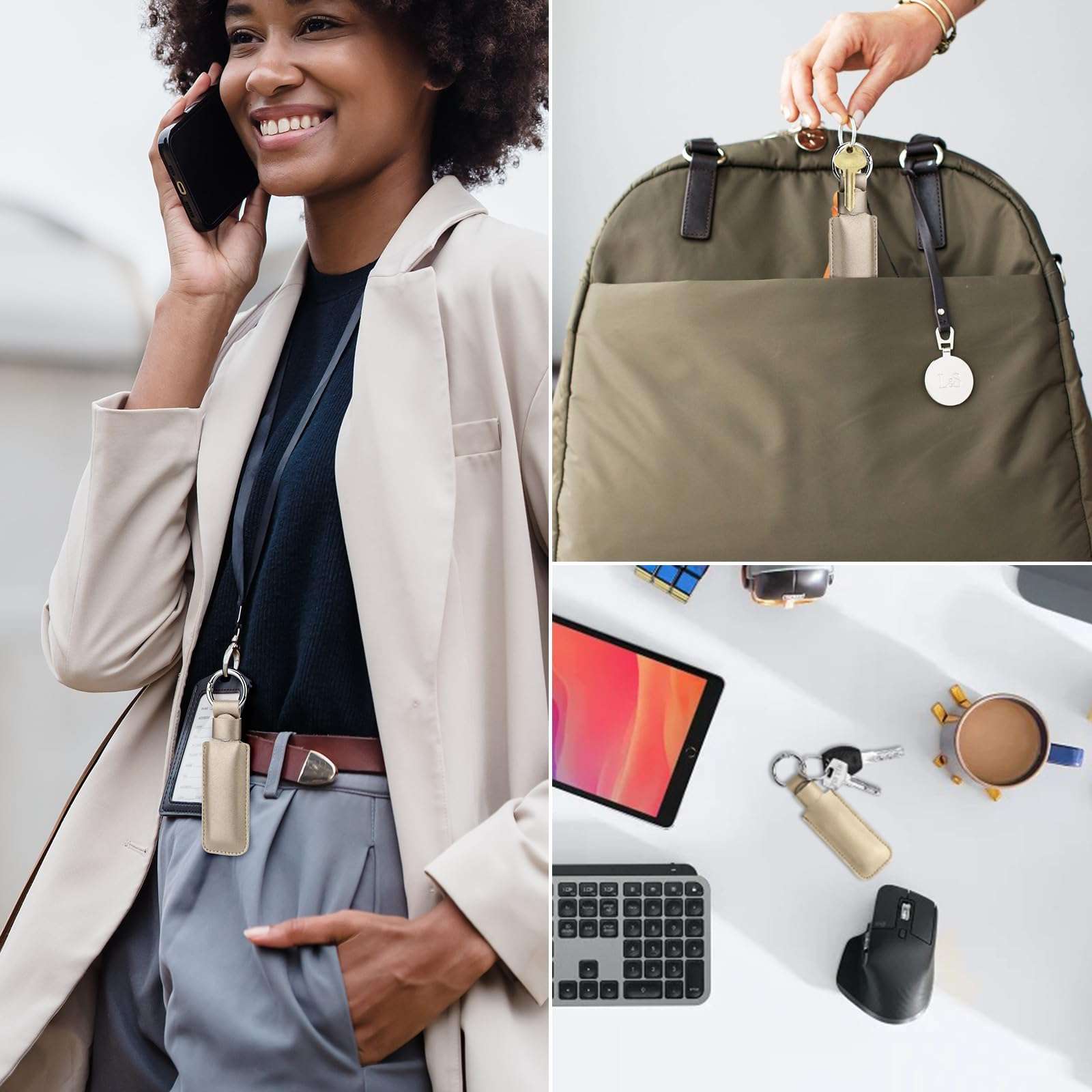 CaSZLUTION Microfiber Leather USB Flash Drive Case - Anti Lost USB Flash Drive Holder Protective Cover with Keychain, Small Portable Storage Carrying Case for USB Flash Drive (1PC, Champagne Gold) 6