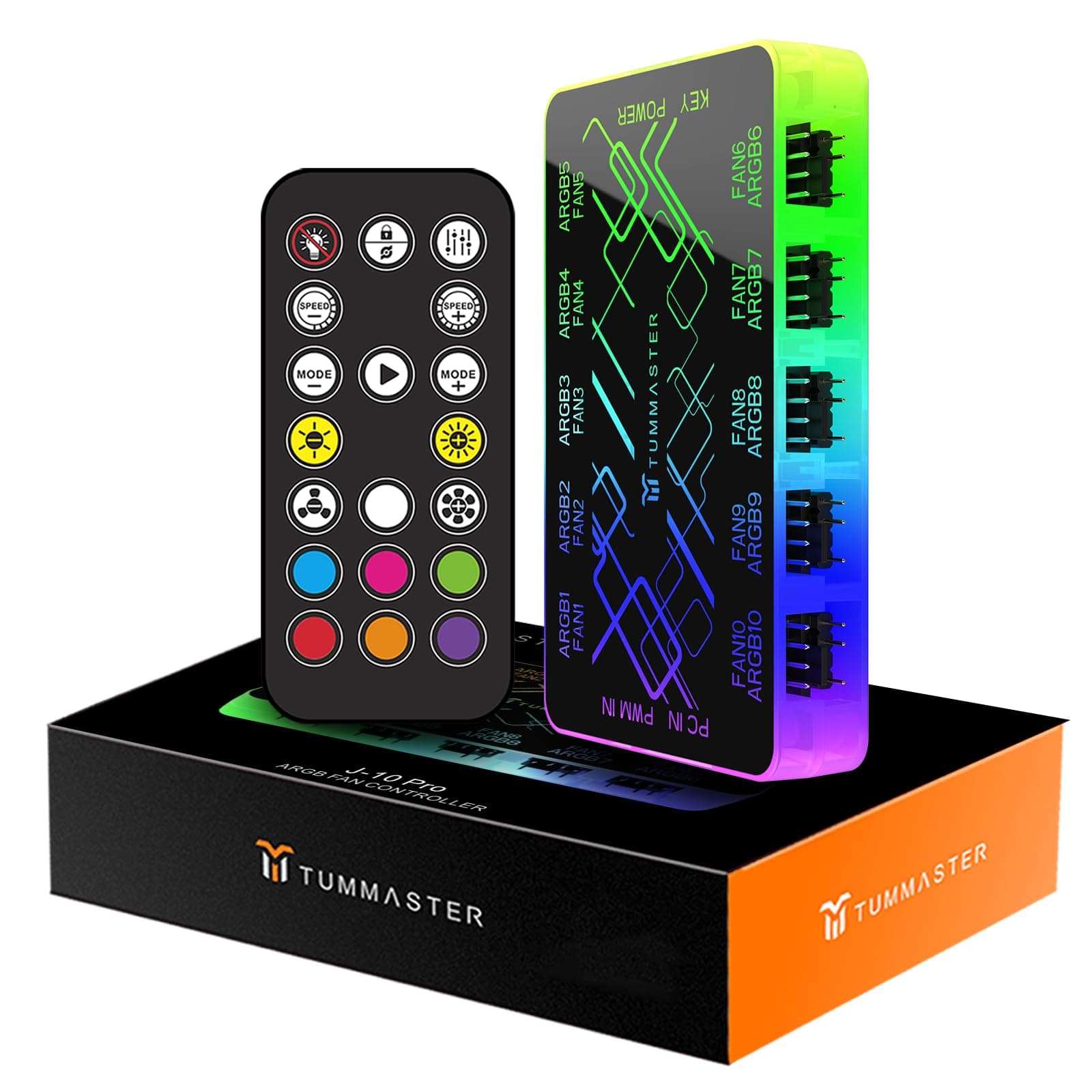 TUMMASTER Dual SATA ARGB Fan Controller - 4 Pin PC Hub With Magnetic Suction RF Remote & Chassis Key Control - Supports 10 PWM Fans Splitter 5V/12V for PC Building 1