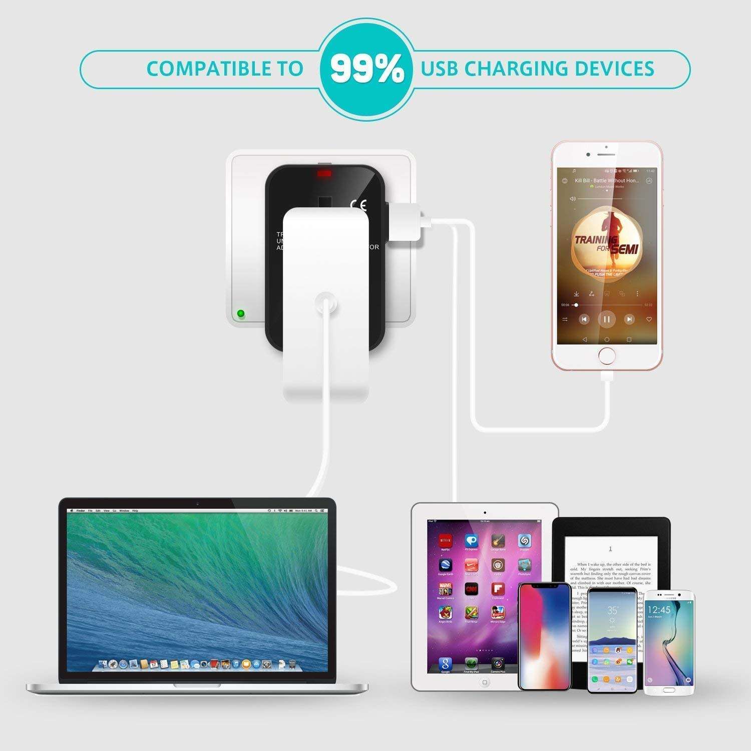 International All in One Worldwide Travel Adapter and Wall Charger with USB Ports with Multi Type Power Outlet USB 2.1A,100-250 Voltage Travel Charger (Black) 3