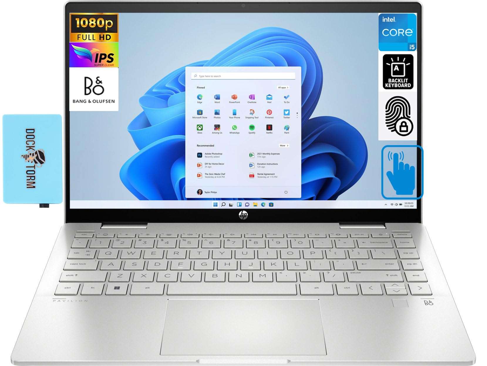 HP Pavilion X360 14.0" Touchscreen FHD IPS 2-in-1 Laptop (Intel i5-1235U 10-Core, 16GB RAM, 512GB PCIe SSD, Intel Iris Xe, Backlit KYB, FP, WiFi 6, BT 5.2, Webcam, Win 11 Pro) w/Dockztorm Hub 1