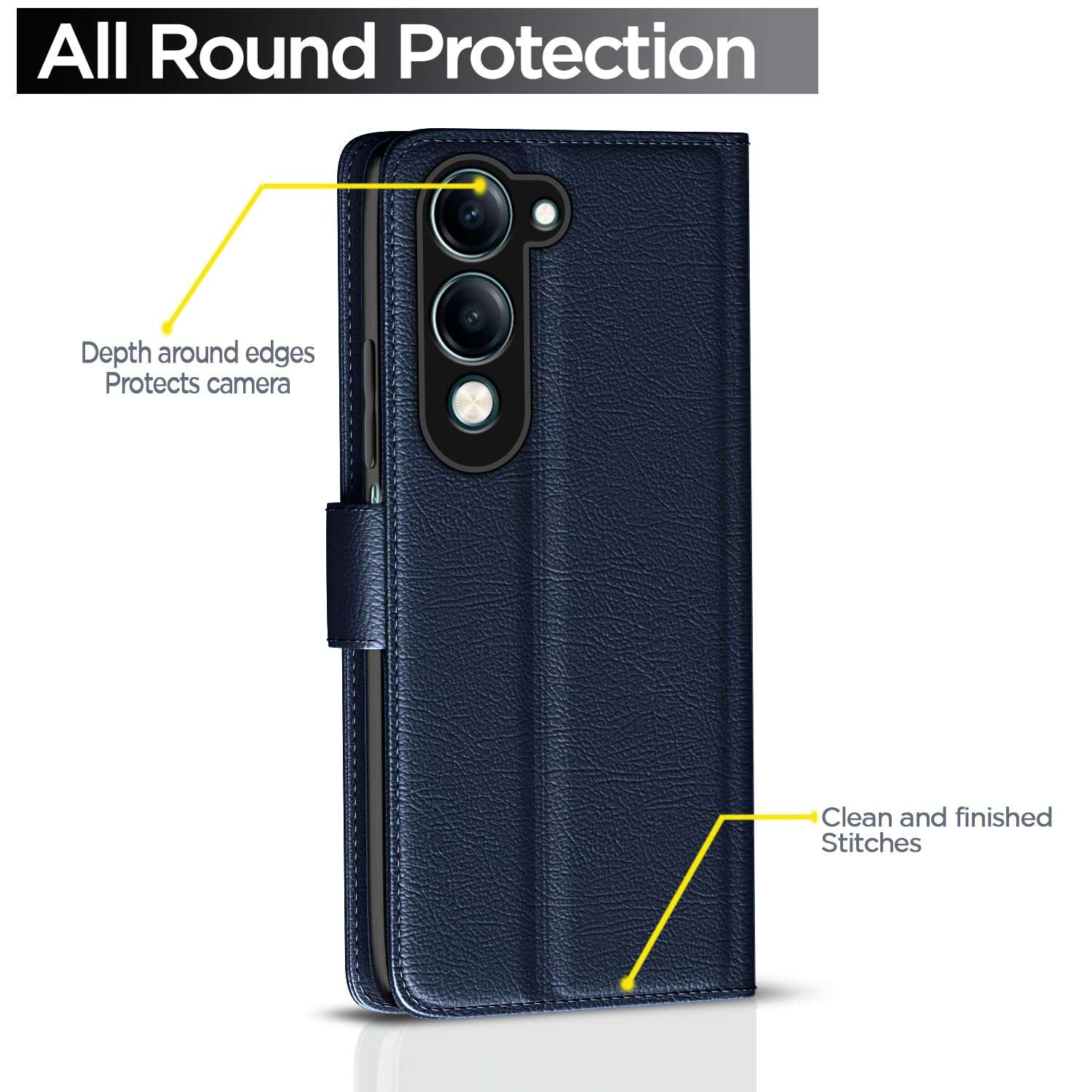 Outlouders Flip Cover for Vivo Y19e / Y04 4G / Y29s 5G | Leather Finish | Card Slots | Wallet Stand | Shockproof Protection Flip Case (Blue) 5