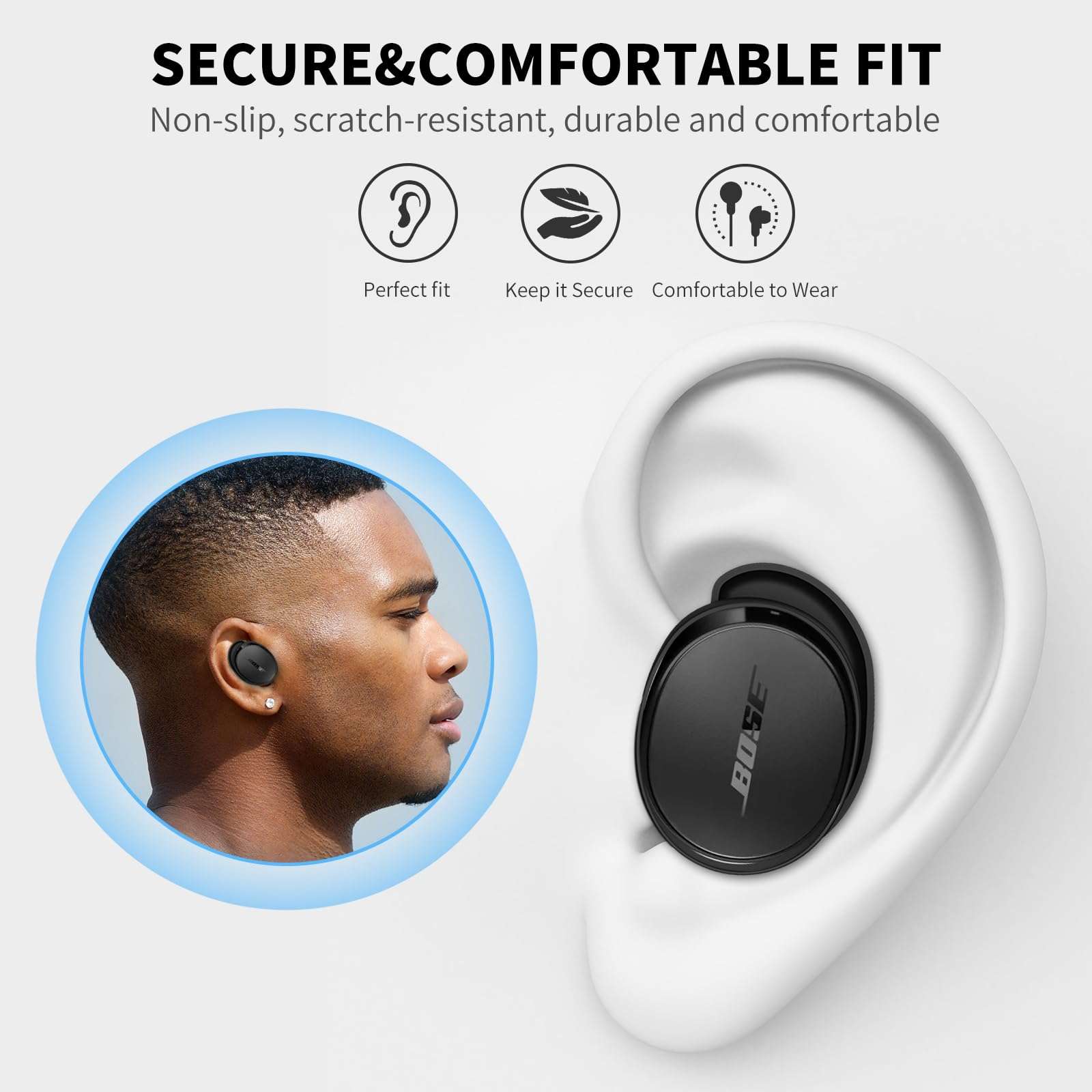 [3 Pairs] Ear Tips Covers for New Bose QuietComfort Earbuds, Sport Anti-Slip EarTips Silicone Anti Scratches Replacement Ear Covers Earbuds Accessories (S/M/L) (Black) 6