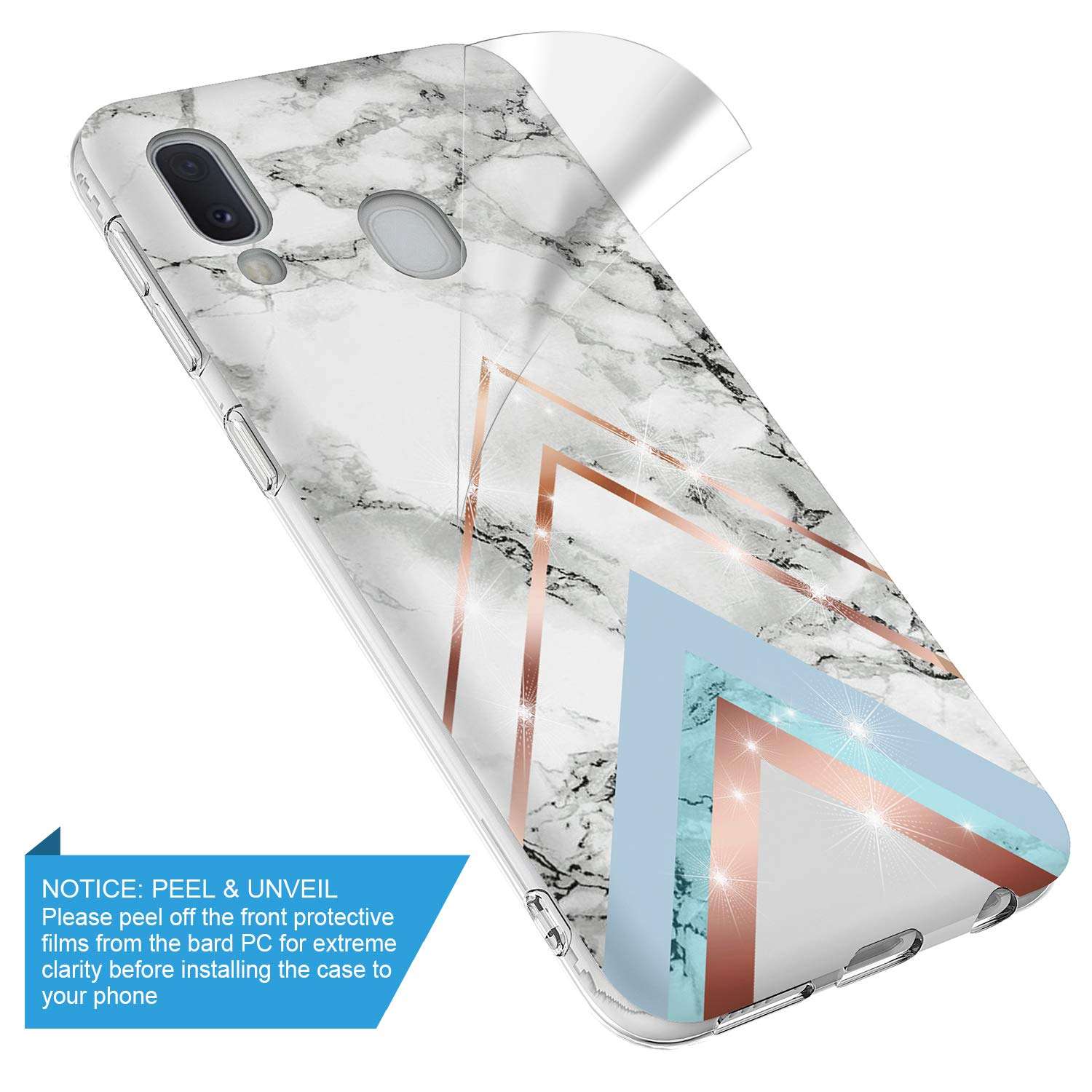 GORGCASE Case Design for Samsung Galaxy A20, Galaxy A30, Slim Anti-Scratch PC Armor TPU Bumper Shock-Proof Cute Sparkle Bling Girls Women Protective Cover Marble White Design 5