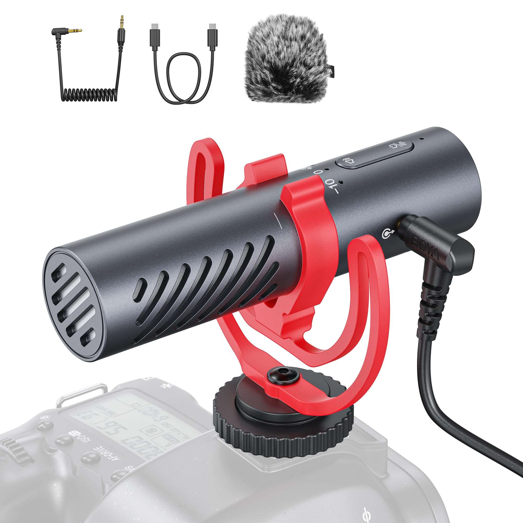 BOYA BY-MM1 AI On-Camera Shotgun Mic with AI Noise Cancellation, APP Control with EQ Presets & Gain, Supercardioid Pickup, 30Hrs Battery, Dual 3.5mm/USB-C, Microphone for Camera, DSLR, iPhone, Android 1