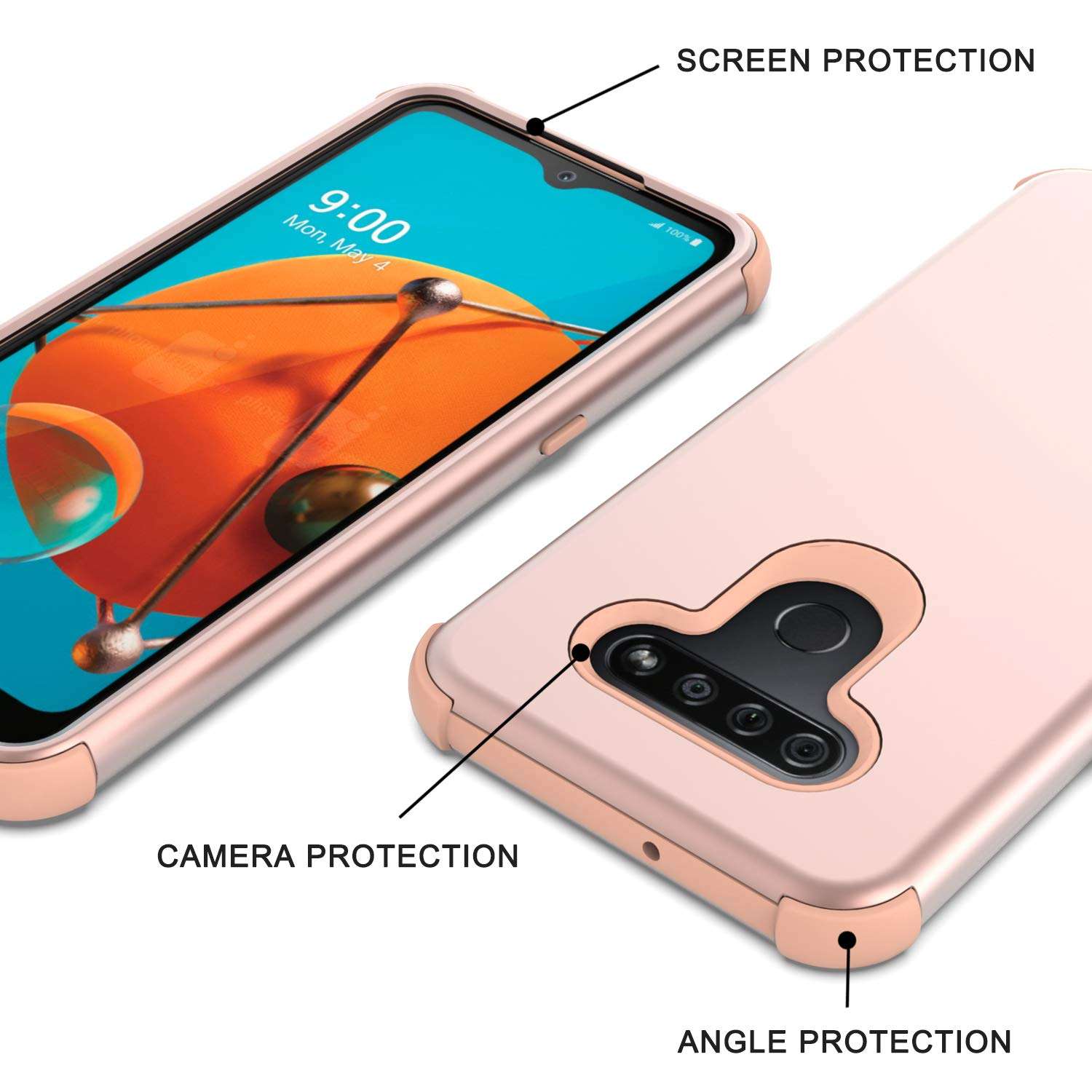EnCASEs 3 in 1 Full Body Armor Cell Phone Case for LG K51/Q51/LG Reflect, Heavy Duty Front & Back Hybrid Case, Shockproof Bumper Case Cover, Rose Gold 5