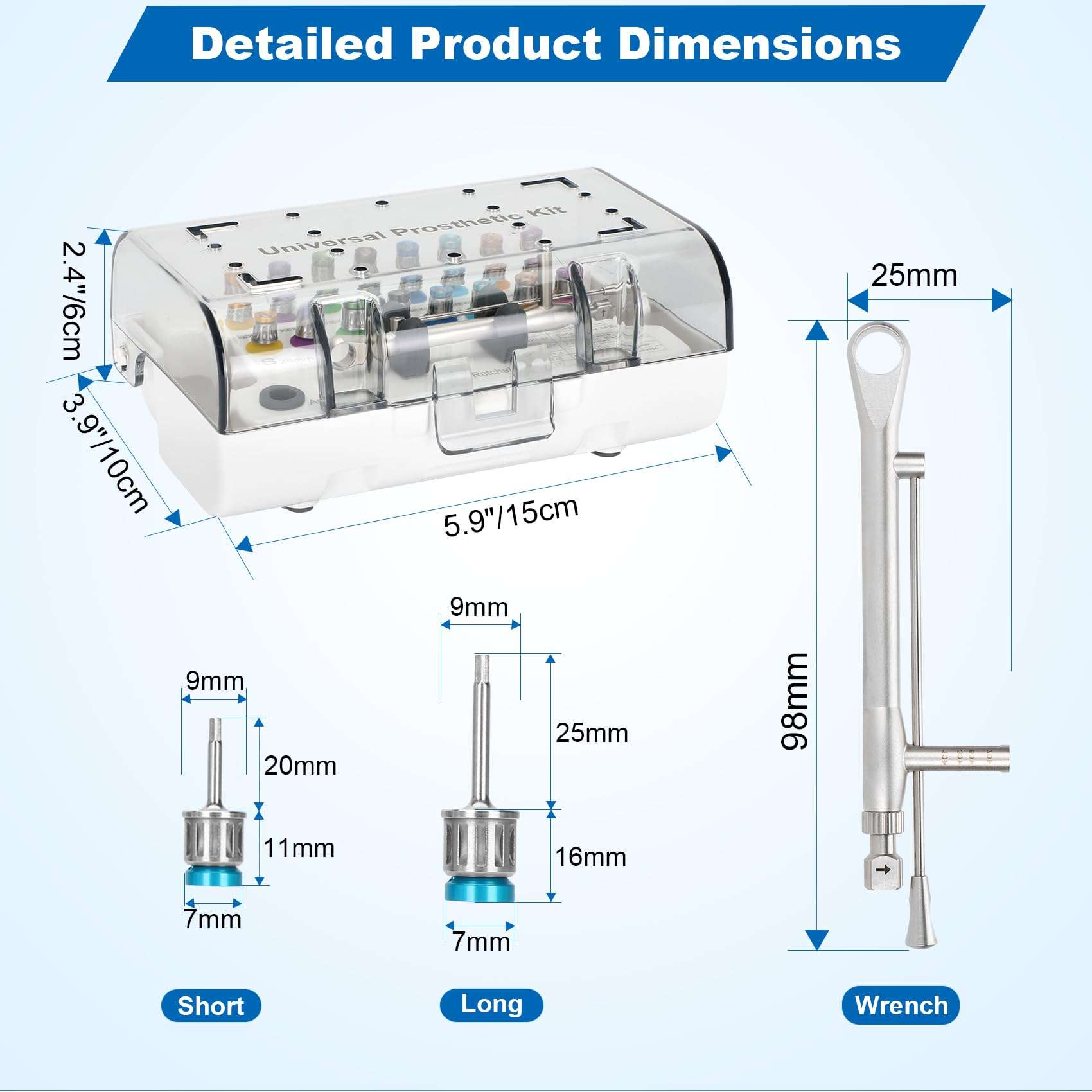 Dental Implant Torque Wrench Set Universal Prosthetic Kit Dental Implant Kit with Torque Adjustable Ratchet Screwdrivers 16pcs, Fully Autoclavable,10-70Ncm, Secure/Disassemble Implant Restorations 3