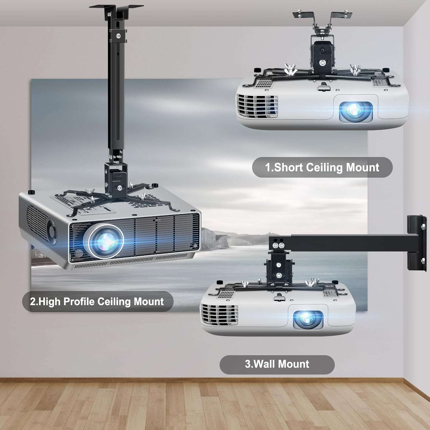 2-Be-Best Upgraded Projector Ceiling Mount Adjustable Projector Wall Mount Max Load Capacity 42 LBS / 19KG Ceiling Projector Mount Universal Black 4