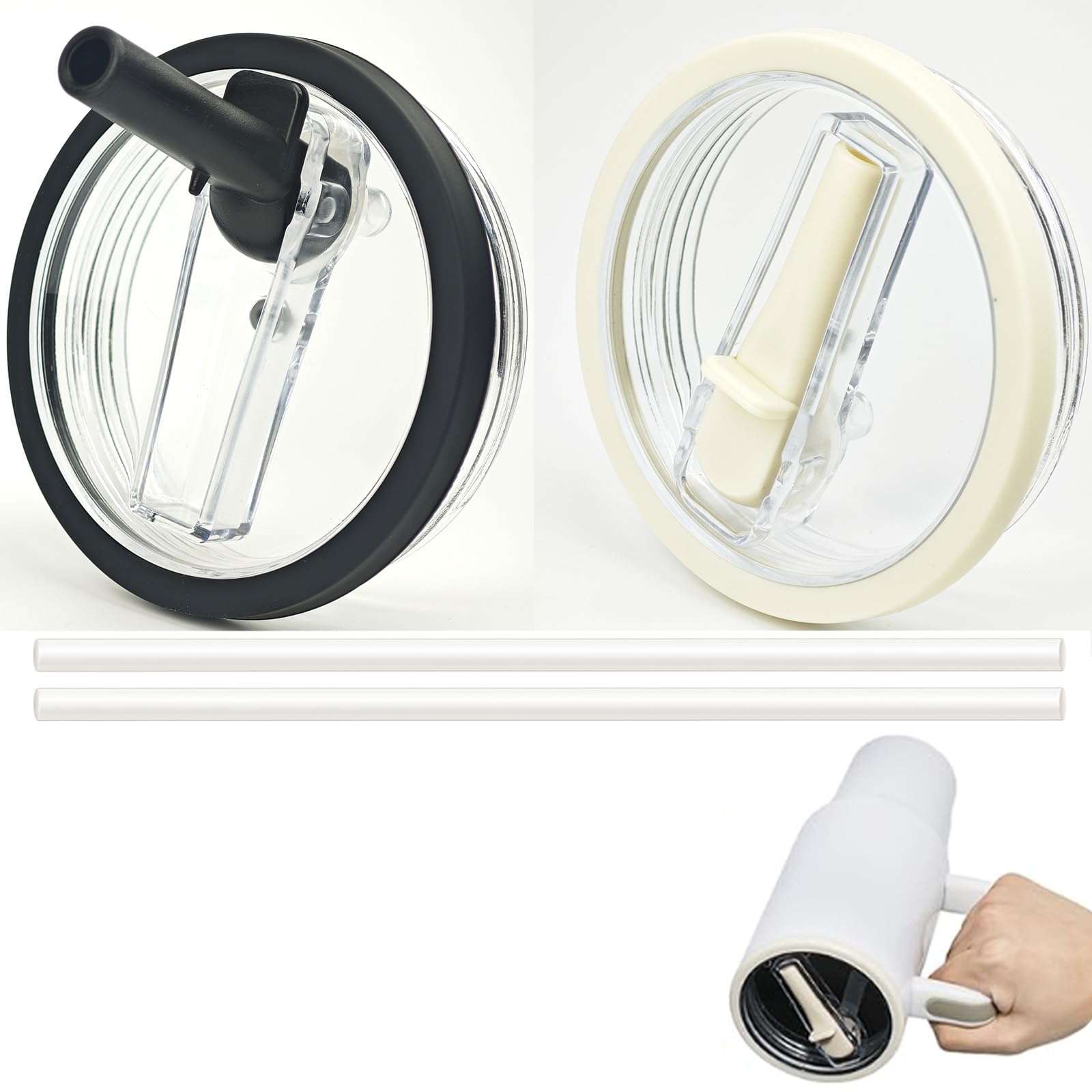 2PCS 40 Oz Tumbler Lid Replacement Fit for Stanley Cup, Flip Straw Lid, Spill Proof and Leak Resistant (Black)