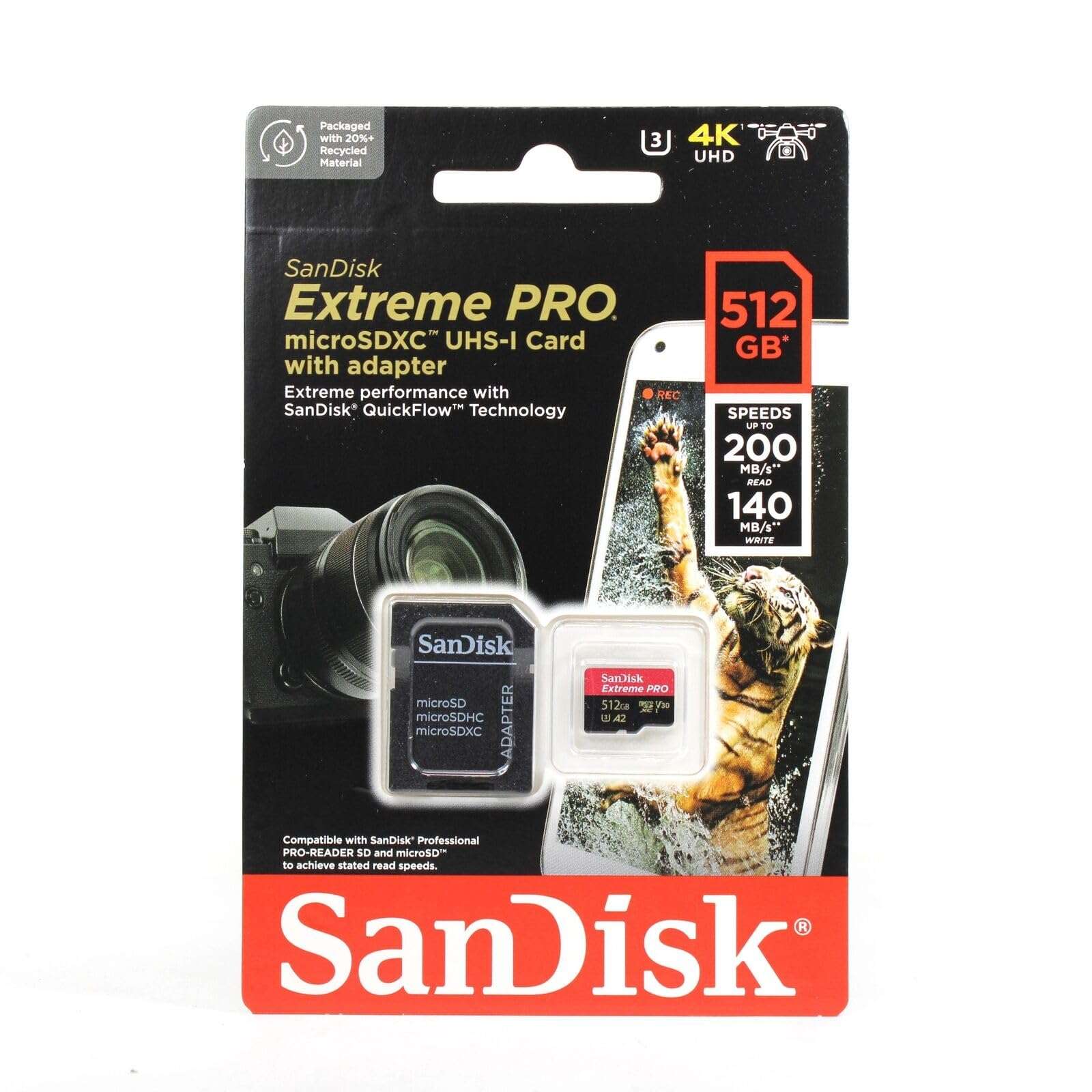SanDisk 512GB Extreme Pro MicroSD Memory Card with Adapter Works with GoPro Hero 10 Black Action Cam U3 V30 4K A2 Class 10 SDSQXCD-512G-GN6MA Bundle with 1 Everything But Stromboli Micro Card Reader 2