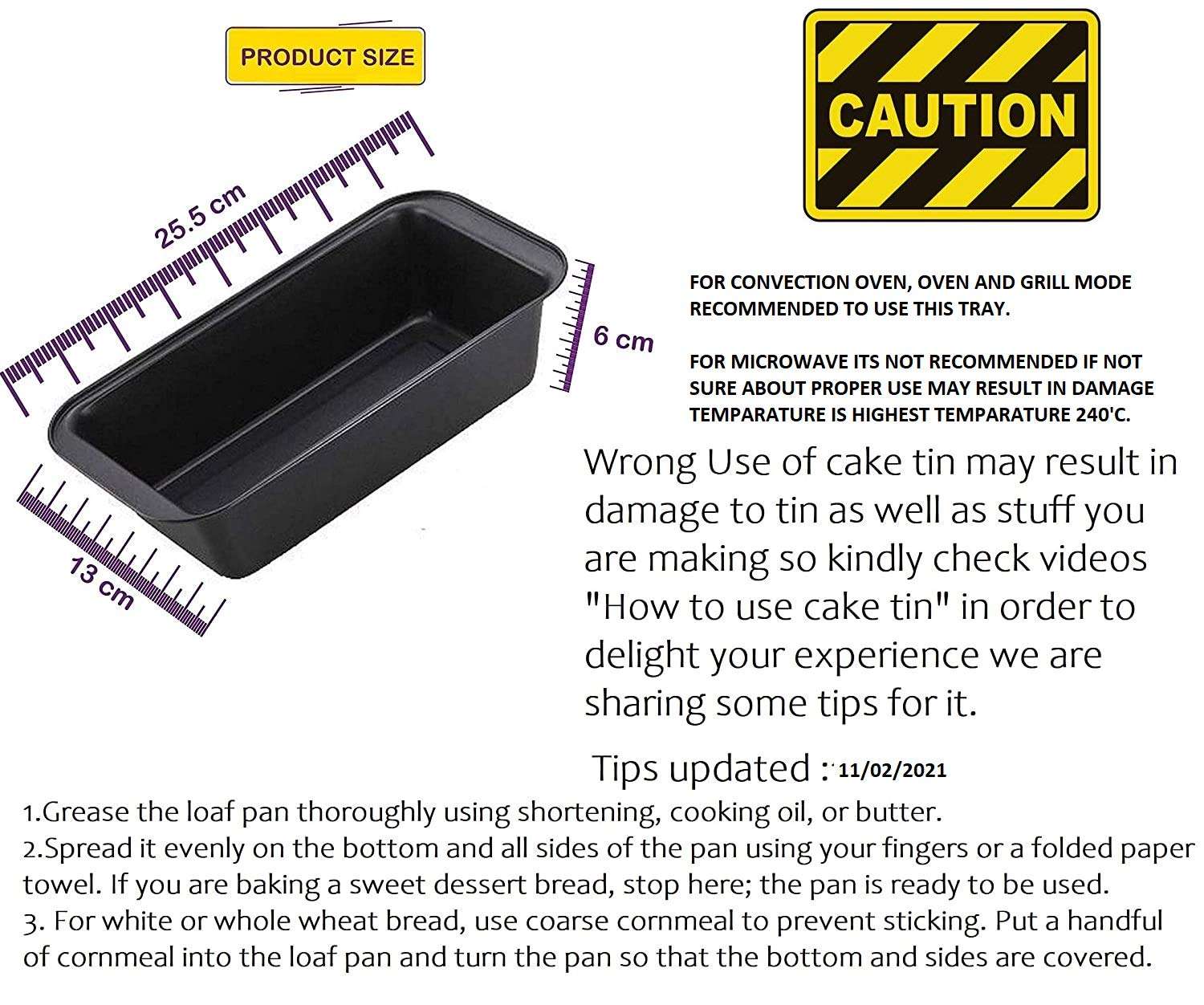 SYGA 1 Piece Heavy Duty Carbon Steel Rectangular Bread Loaf Cake Mould Pan Tray for Baking Non Sticky Tin Teflon Coating-25.5 cm * 13cm * 6cm 2