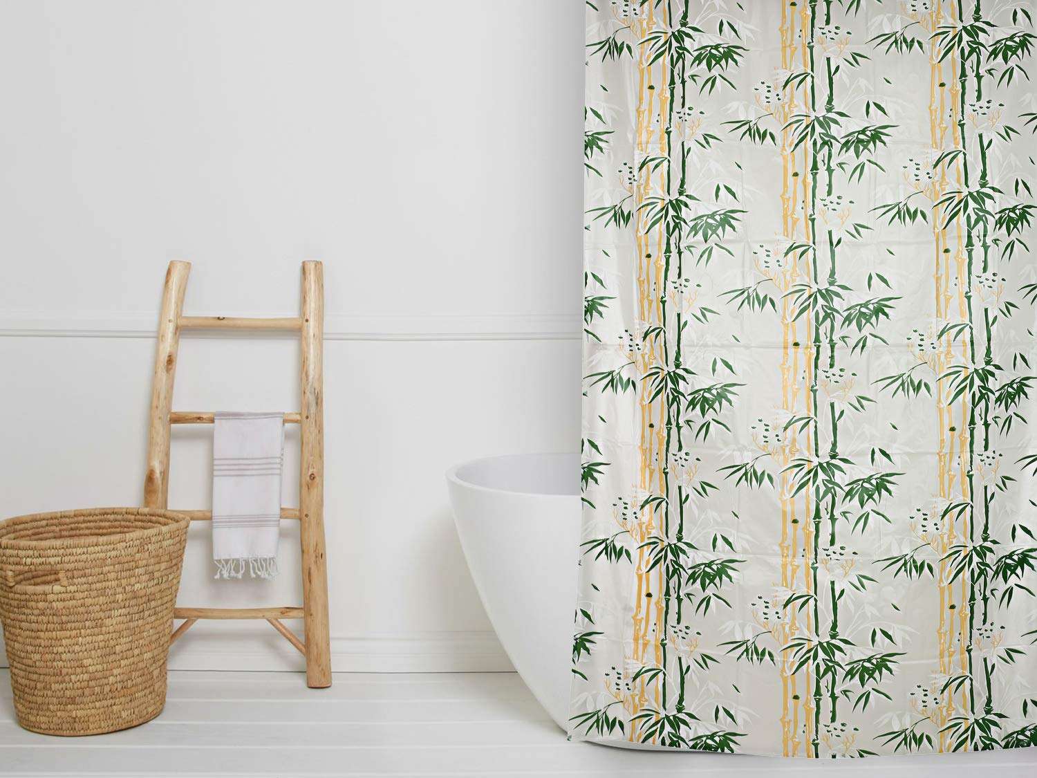 Heart Home PVC 7 Feet Shower Curtain with 8 Hooks (Green)- CTHH0414